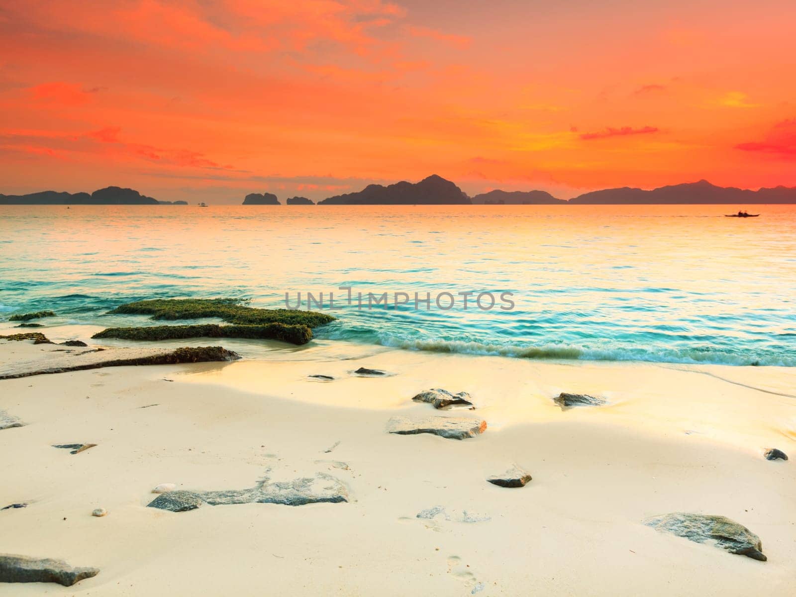 Beautiful seascape. Stone on the foreground. Philippines