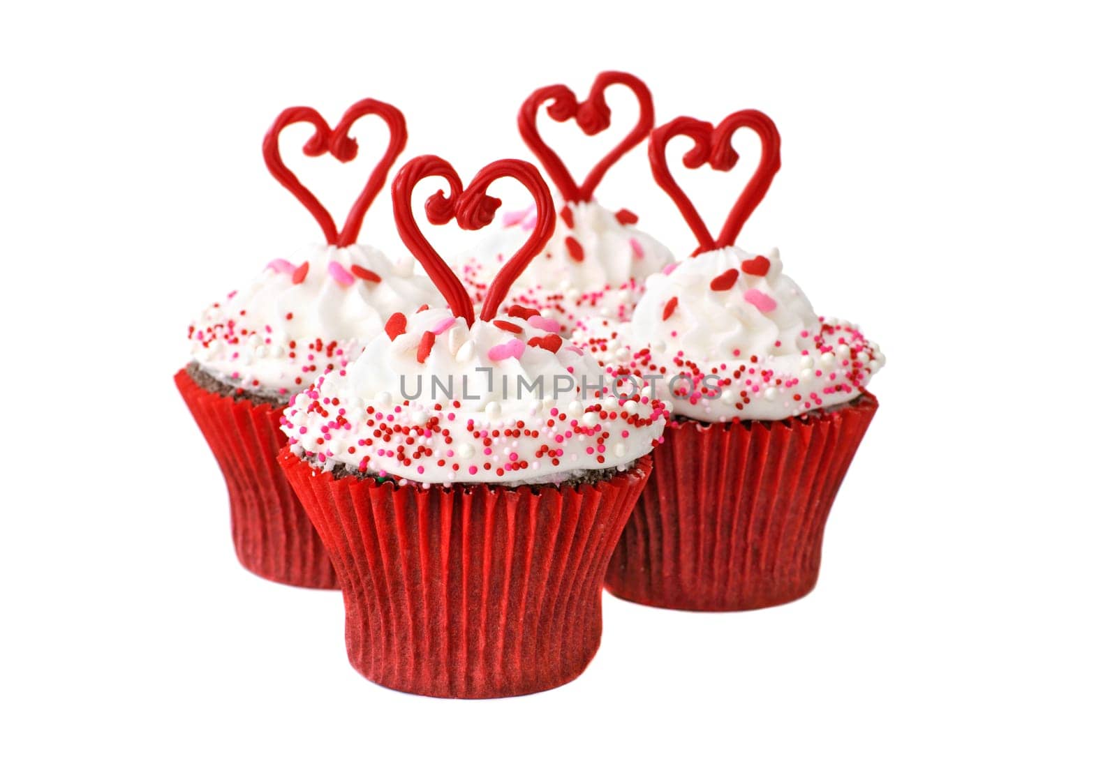 Chocolate cupcakes with vanilla frosting decorated for  Valentine