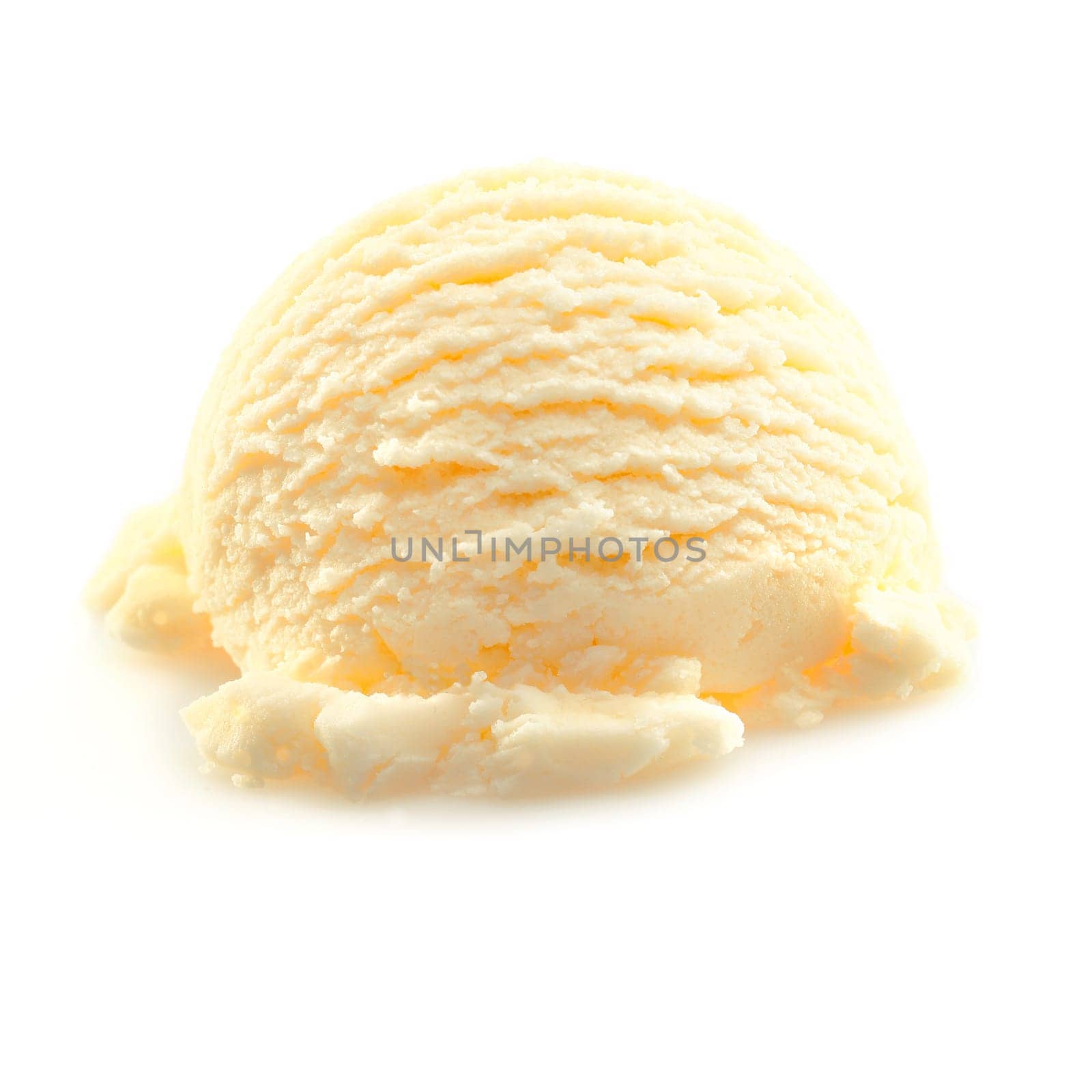 Scoop of yellow Vanilla icecream isolated on white background.