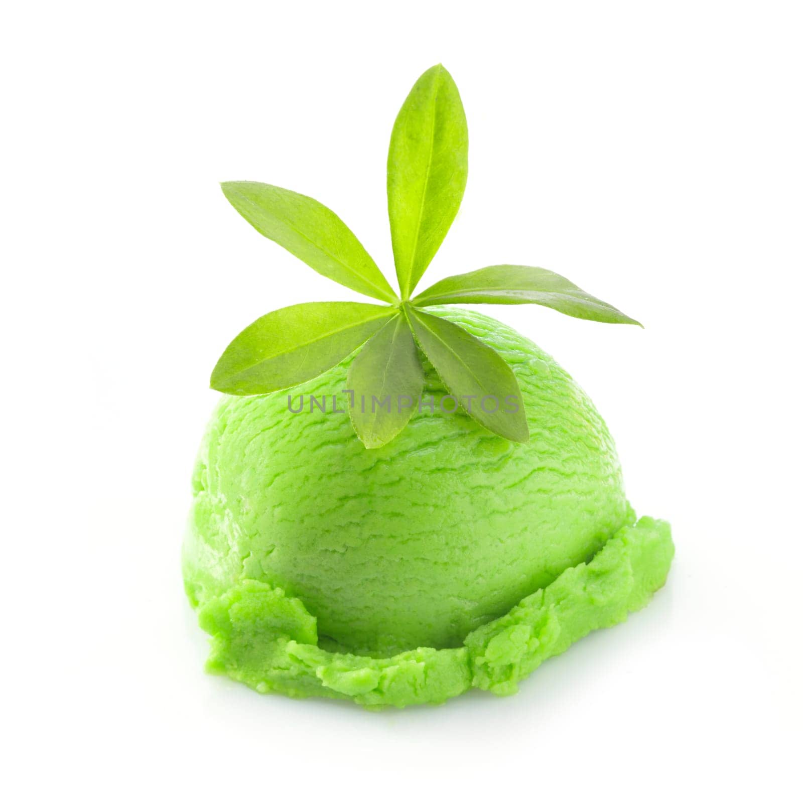 Icecream with woodruff flavor. Isolated on white background