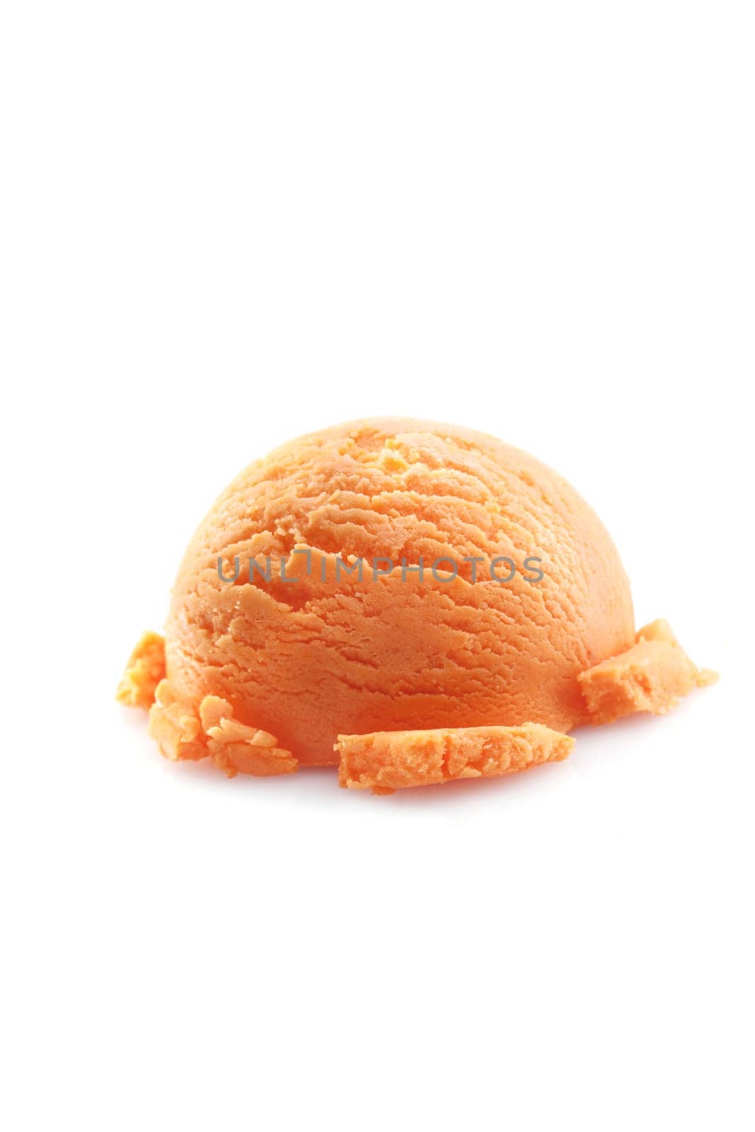 Mango ice cream scoop isolated on white background.