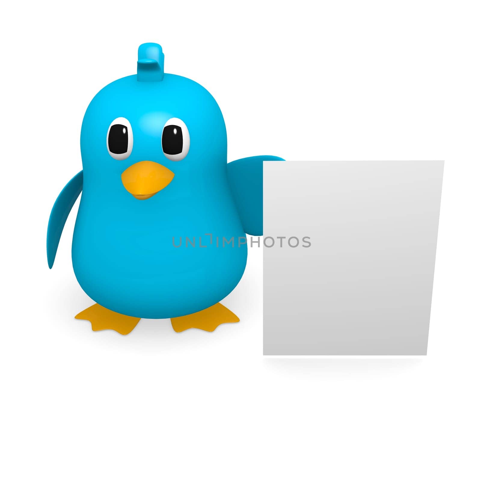 Blue bird with a blank sign