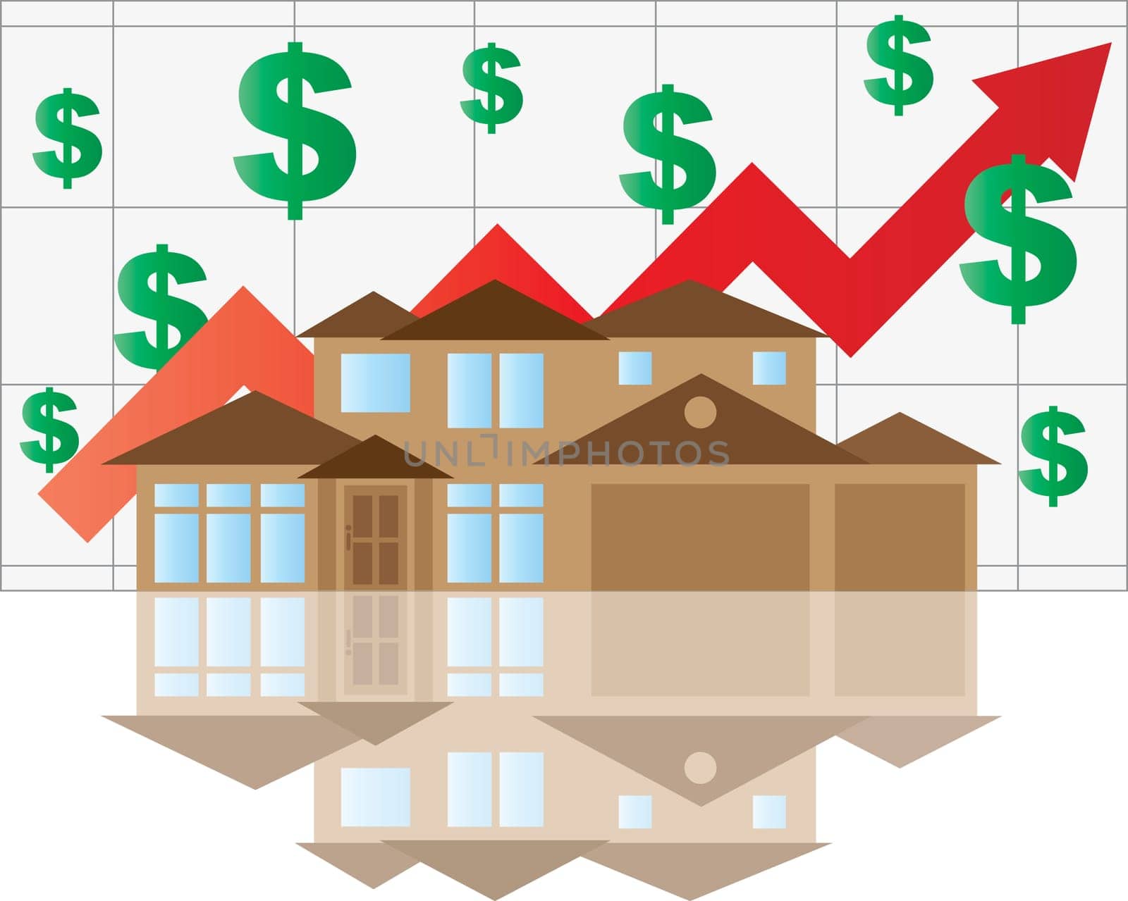 Home Value Rising Chart with House Arrow Dollar Signs Graph Illustration