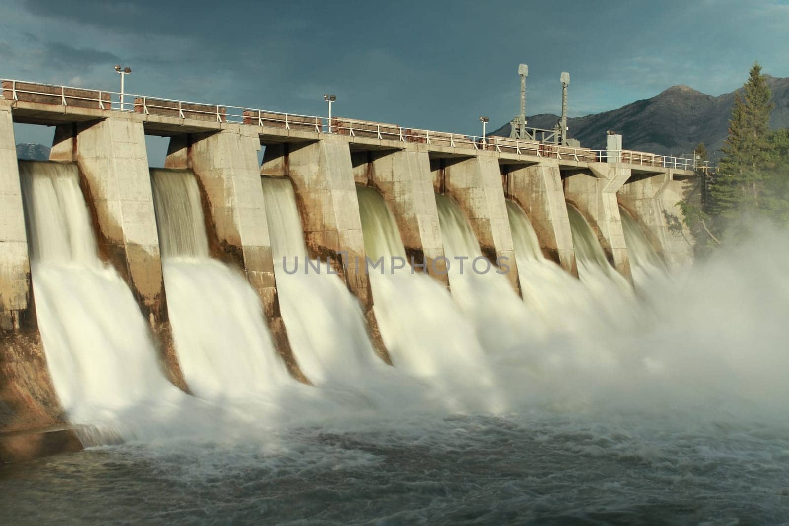 Time exposure of the spillway overflow on the Kananaskis Dam, Alberta, Canada