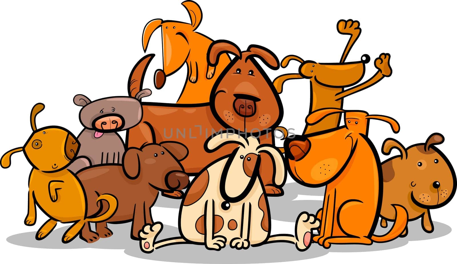 Cartoon Illustration of Cute Dogs or Puppies Group