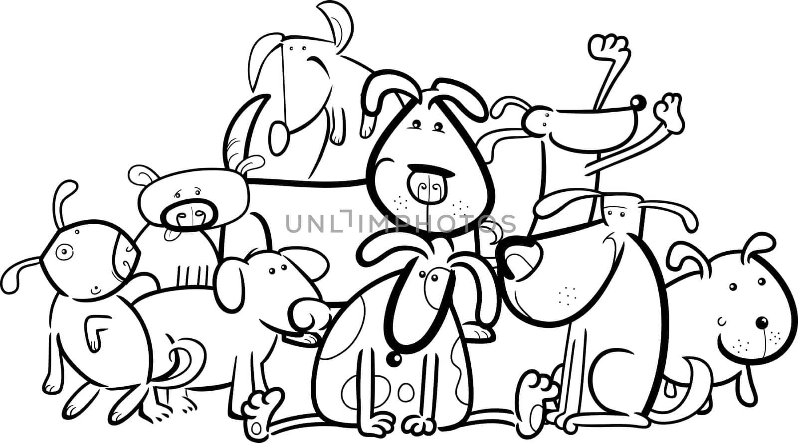 Cartoon Illustration of Cute Dogs or Puppies Group for Coloring Book