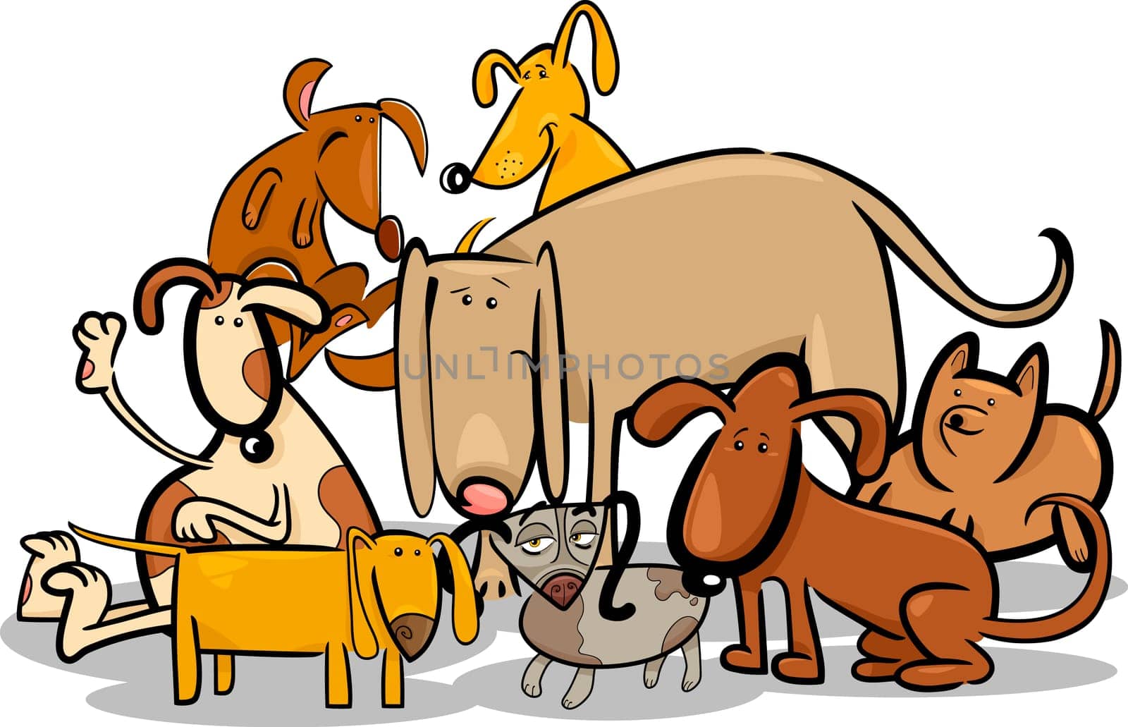 Cartoon Illustration of Funny Dogs or Puppies Group