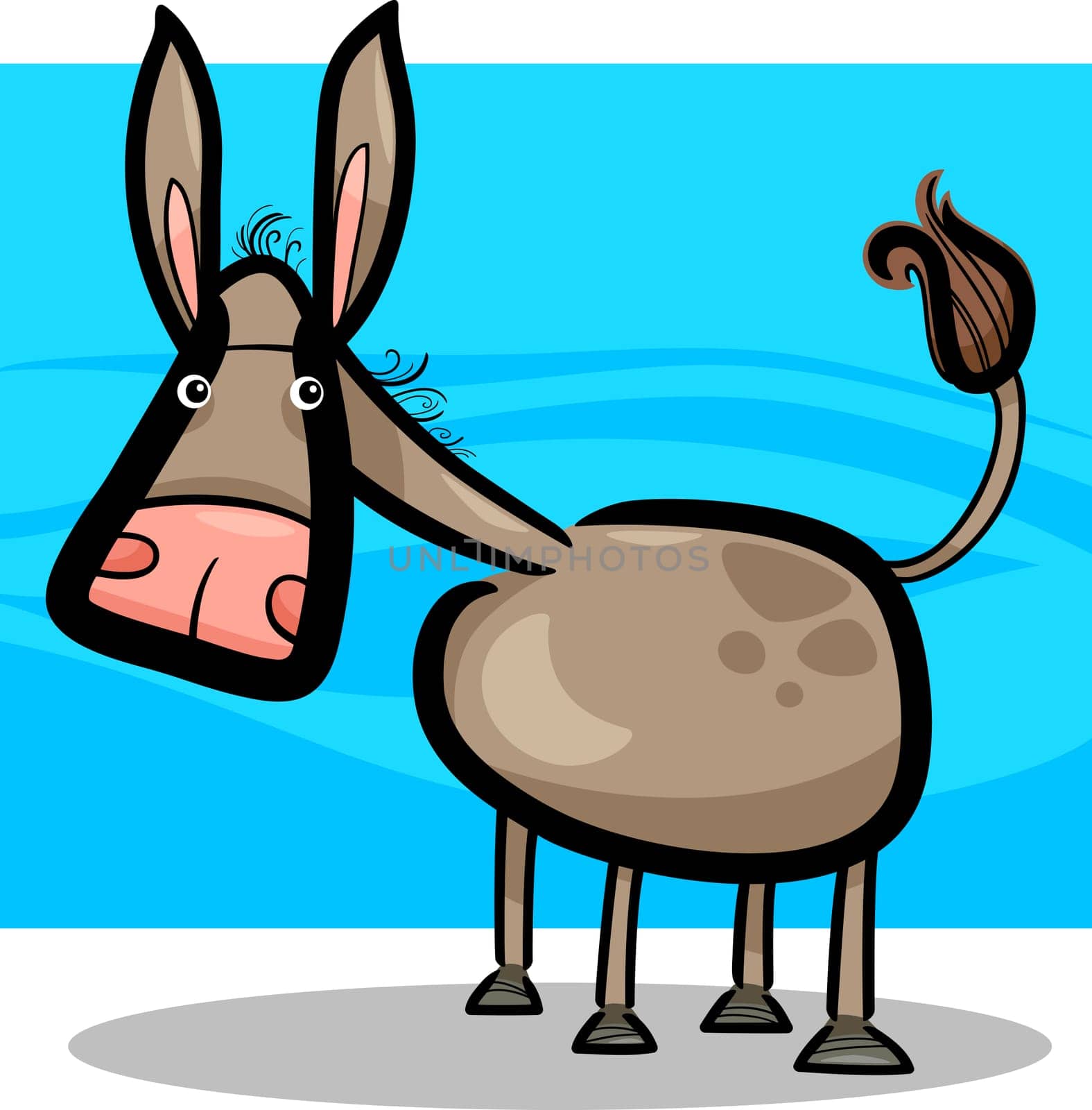 cartoon doodle illustration of cute farm donkey
