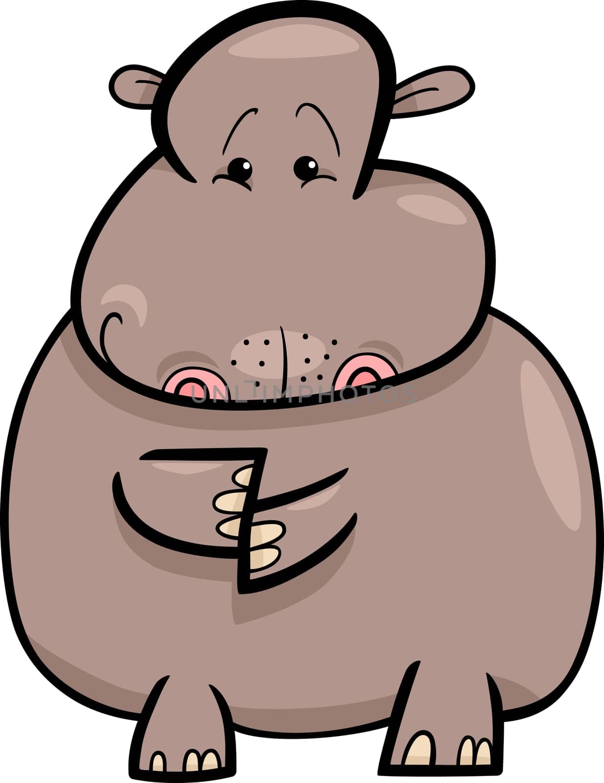 Cartoon Humorous Illustration of Cute Hippo or Hippopotamus