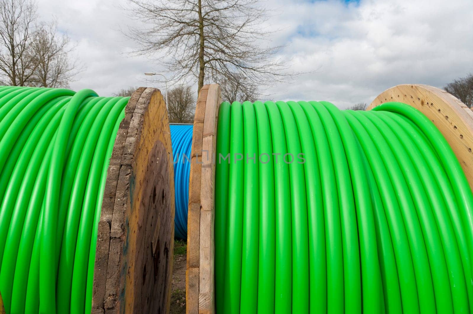 cable drum with green cable on it