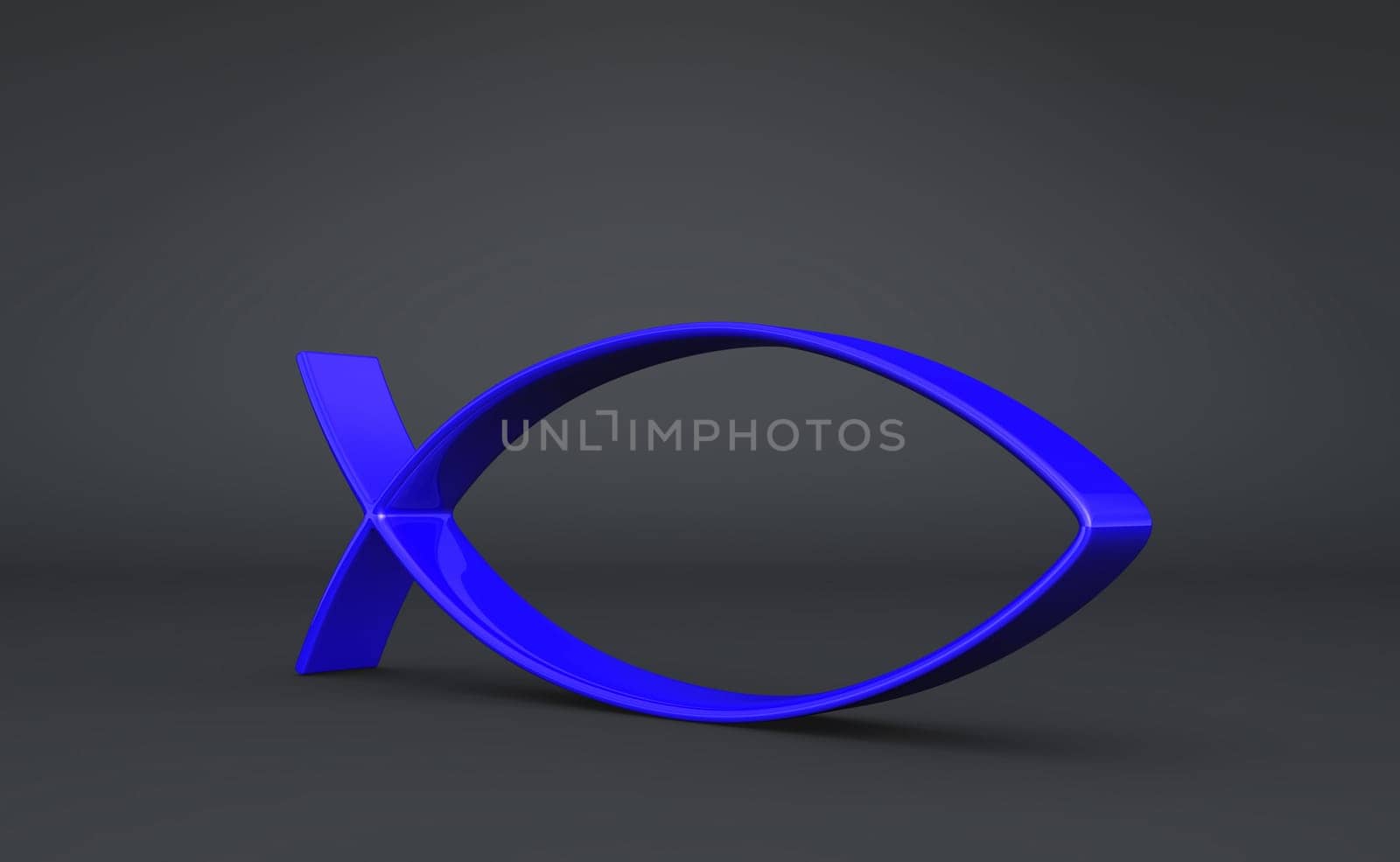3D Fish Symbol Blue on Black 09
