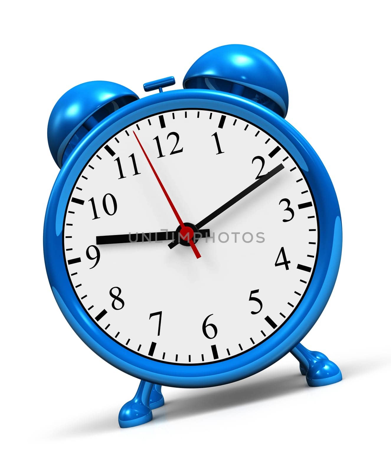 Small blue alarm clock against white background 03