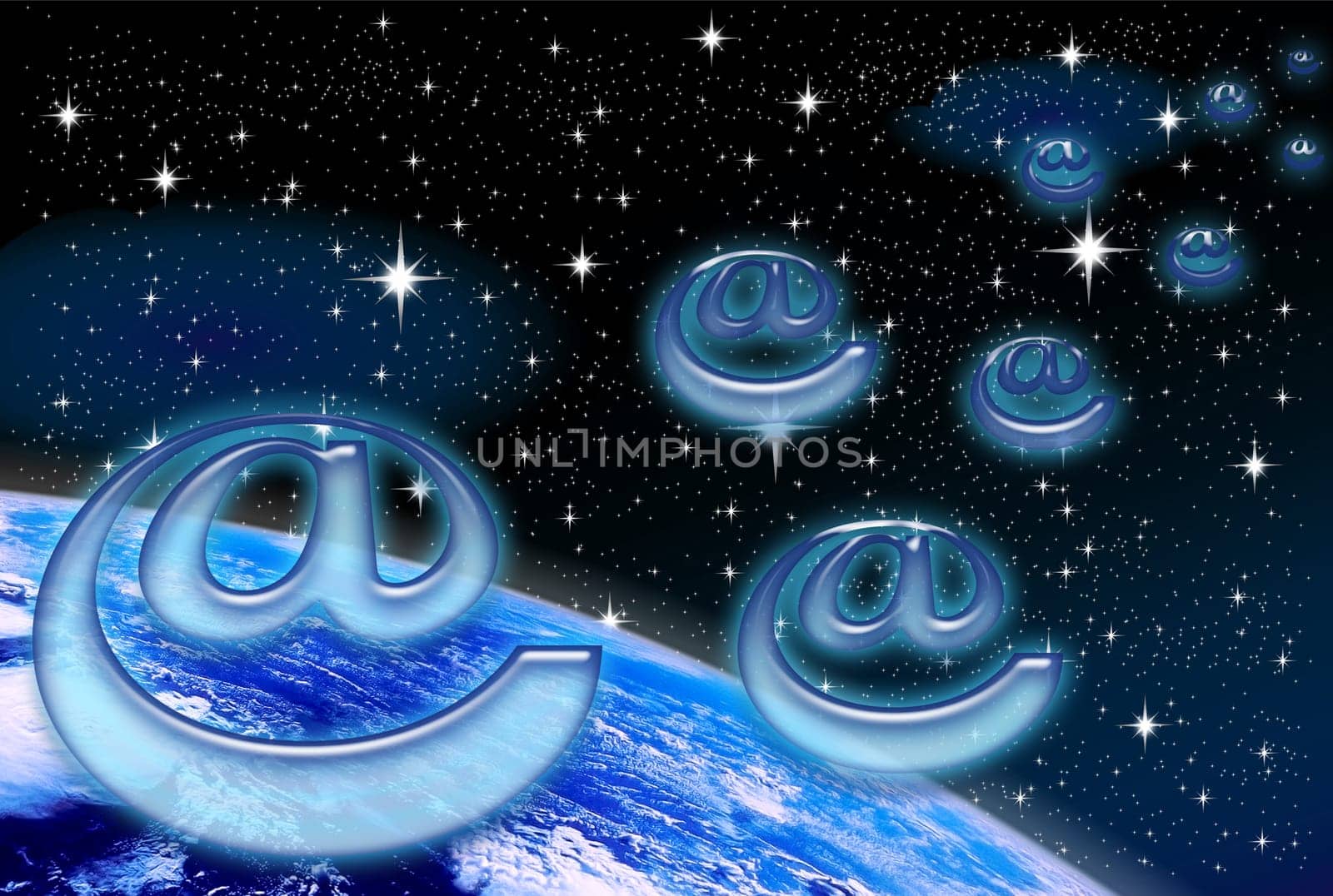 planet earth to air space on starry sky background