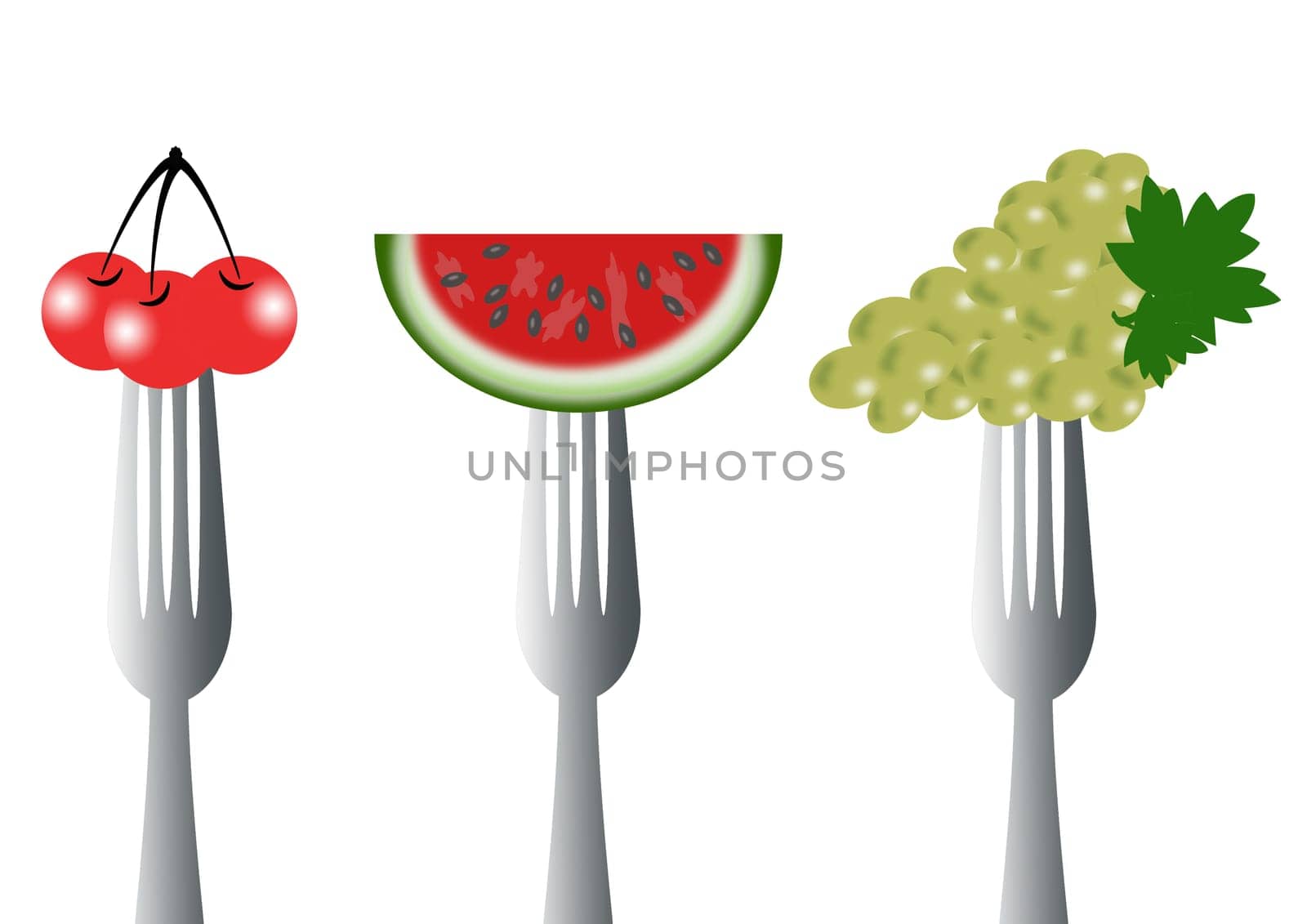 three forks with three types of fruit