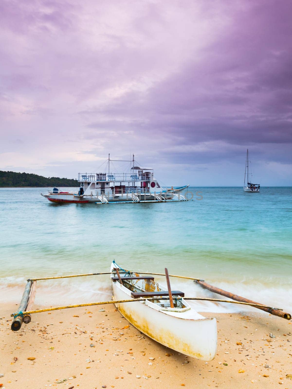 Traditional philippine boat in the tropical lagoon