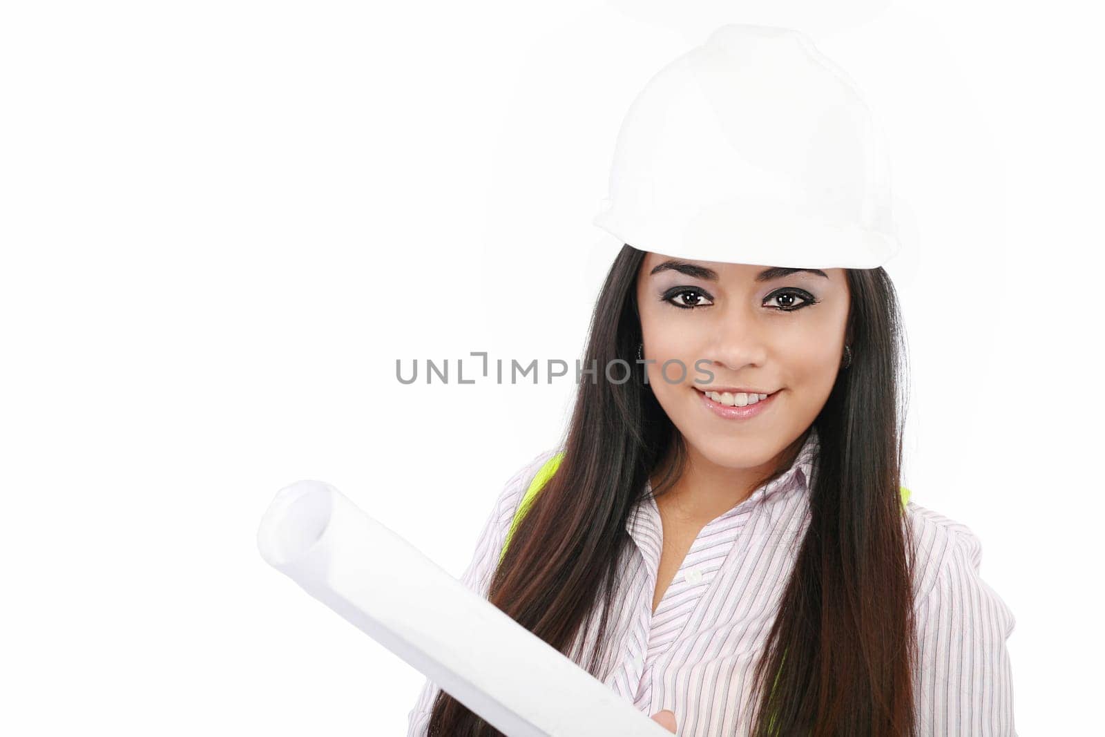 Smiling business woman. Isolated over white background