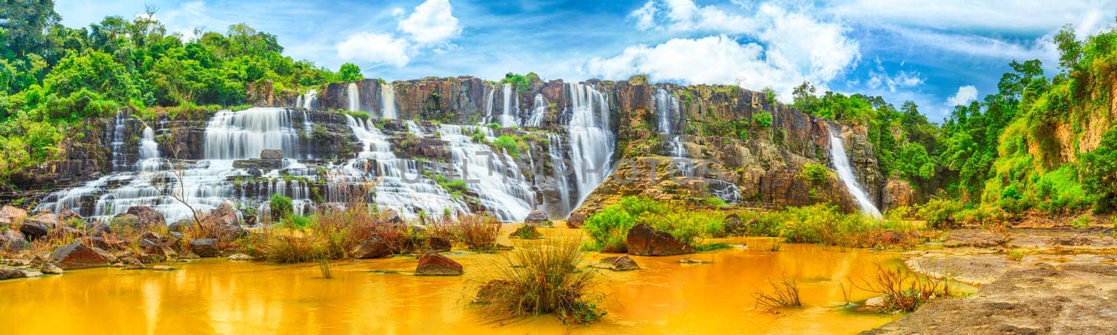 Beautiful Pongour waterfall in Vietnam. Panorama
