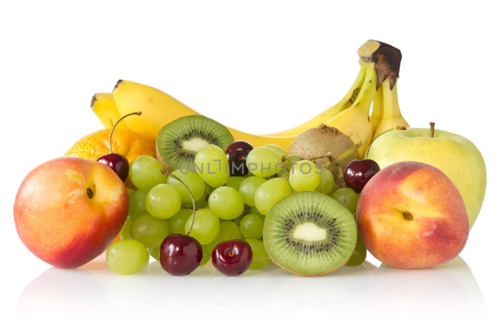 fresh assorted fruits over a white background