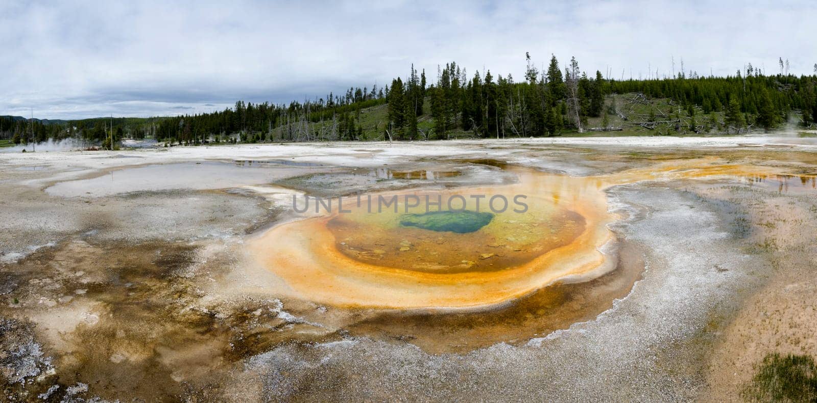 overview of a Geyser in Yellowstone National Park in Wyoming in the United States of America