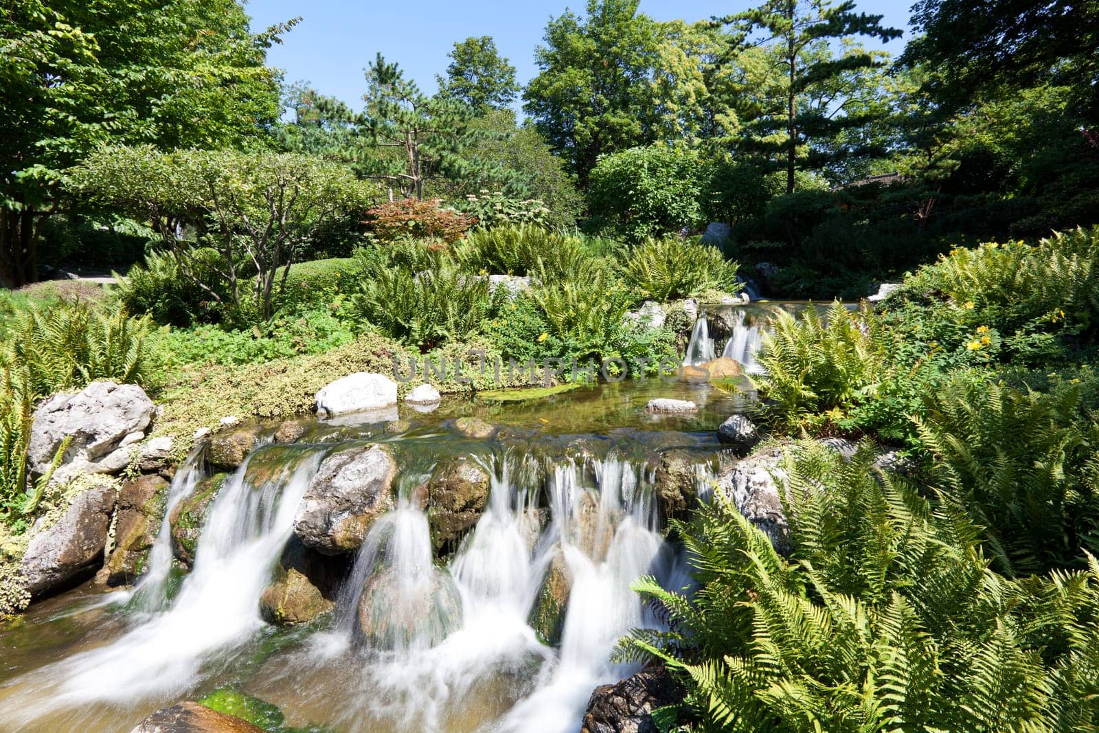 Waterfall in the Japanese garden,relaxation in the park