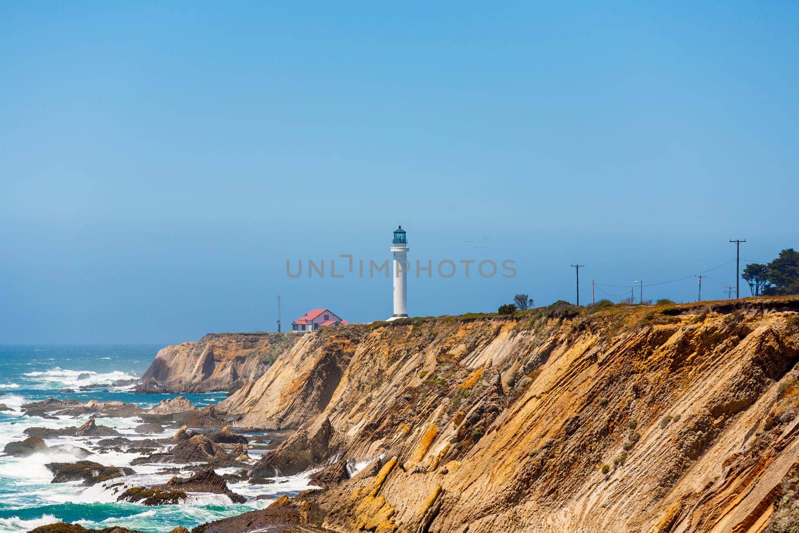 famous Point Arena Lighthouse in morning fog