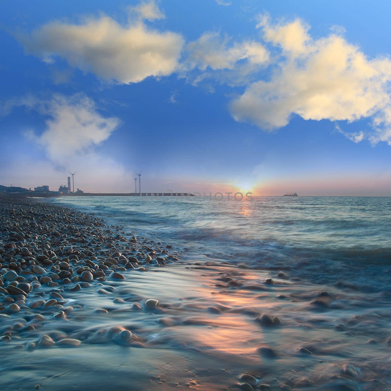 Sea stones at sunset