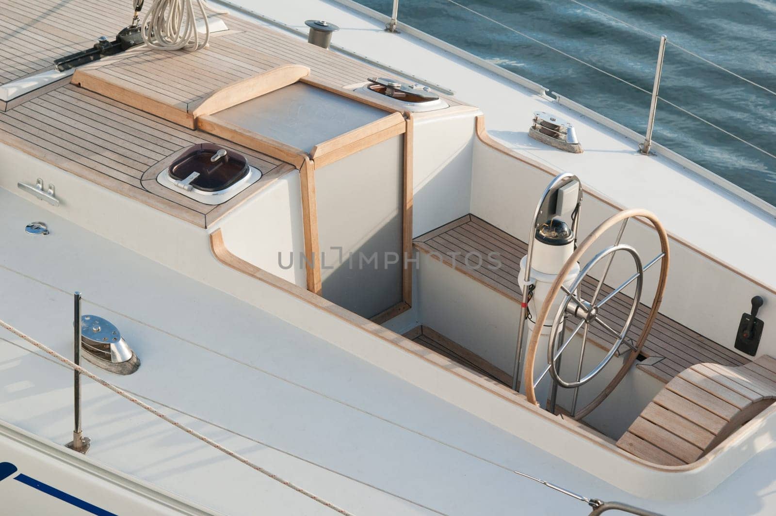 Steer and compass on sailing boat