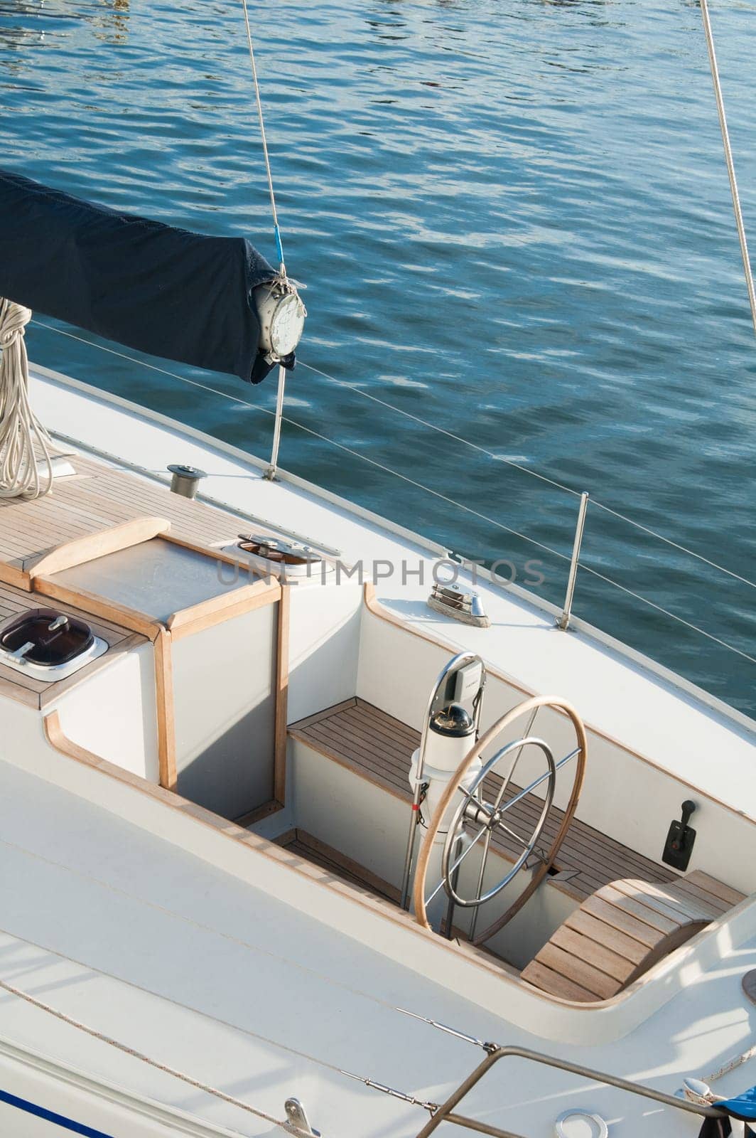 Steer and compass on sailing boat