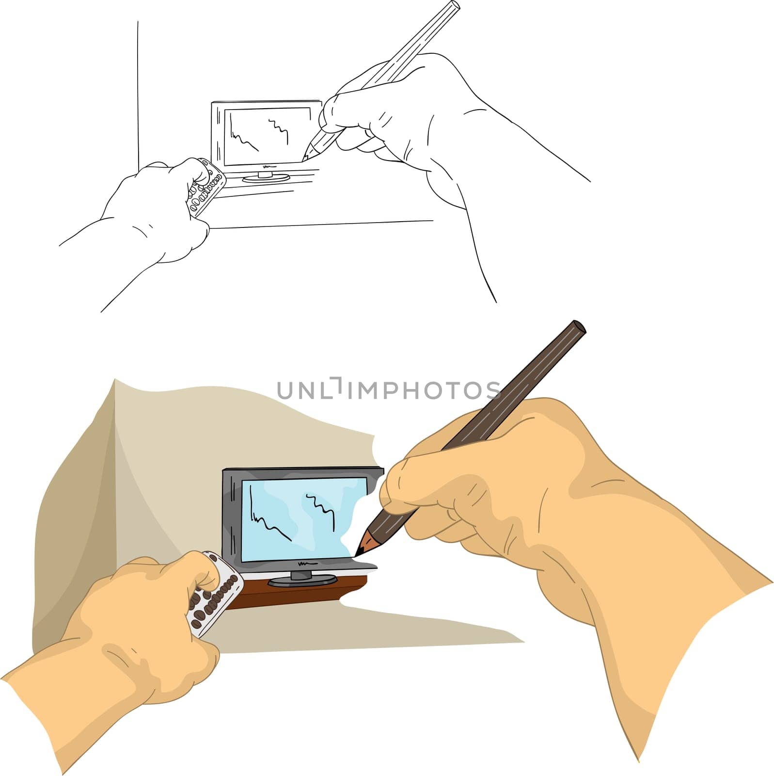 vector - hand drawing TV, isolated on background