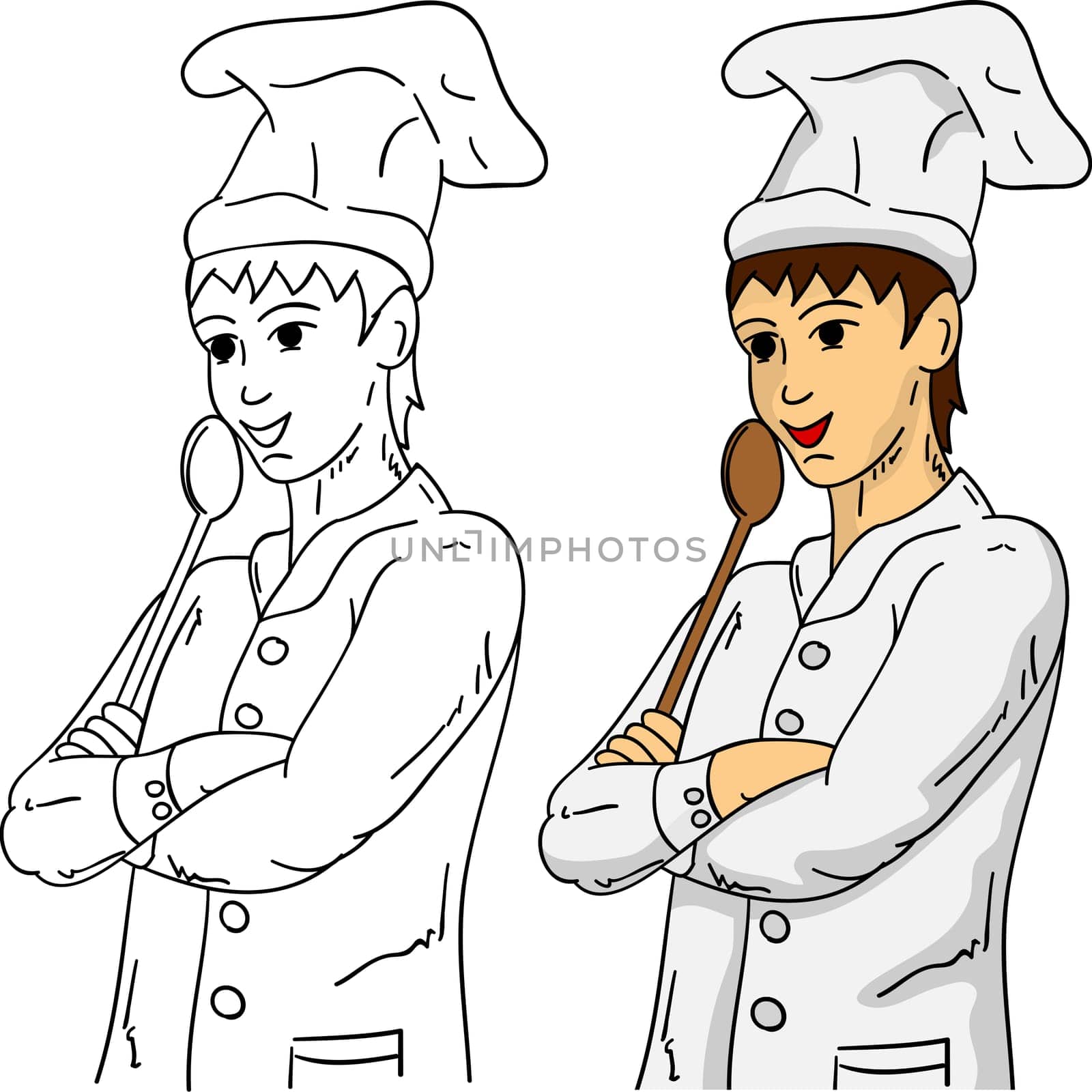 vector - cook with a wooden spoon, isolated on background