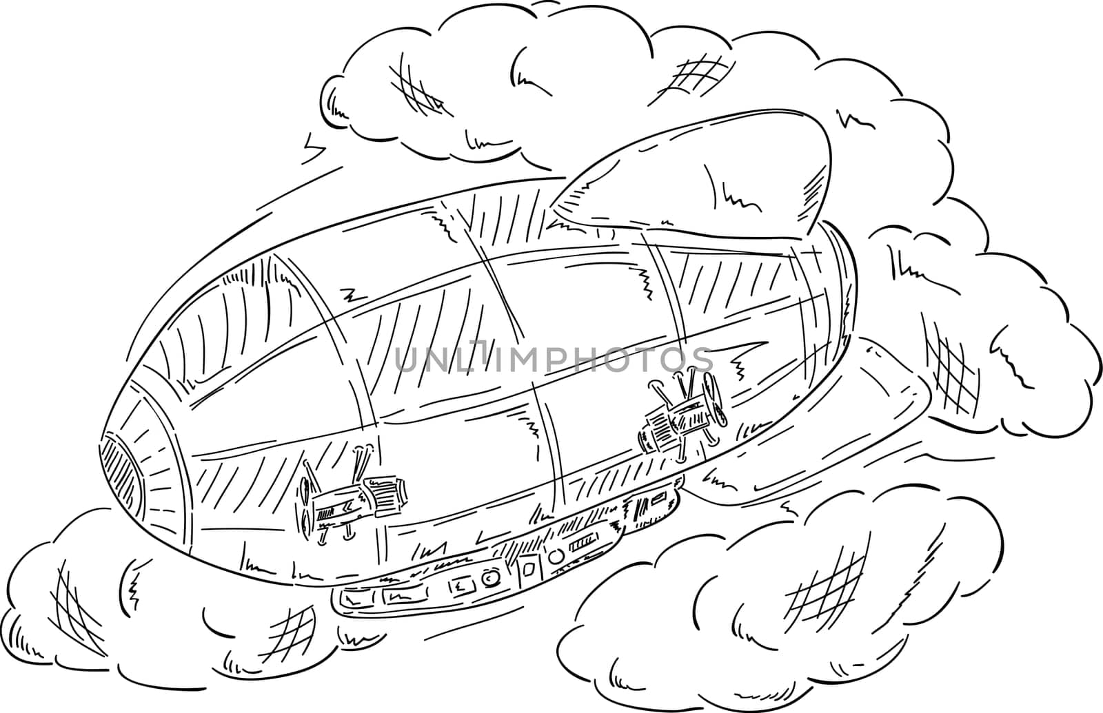 vector - airship , hand draw, isolated on background