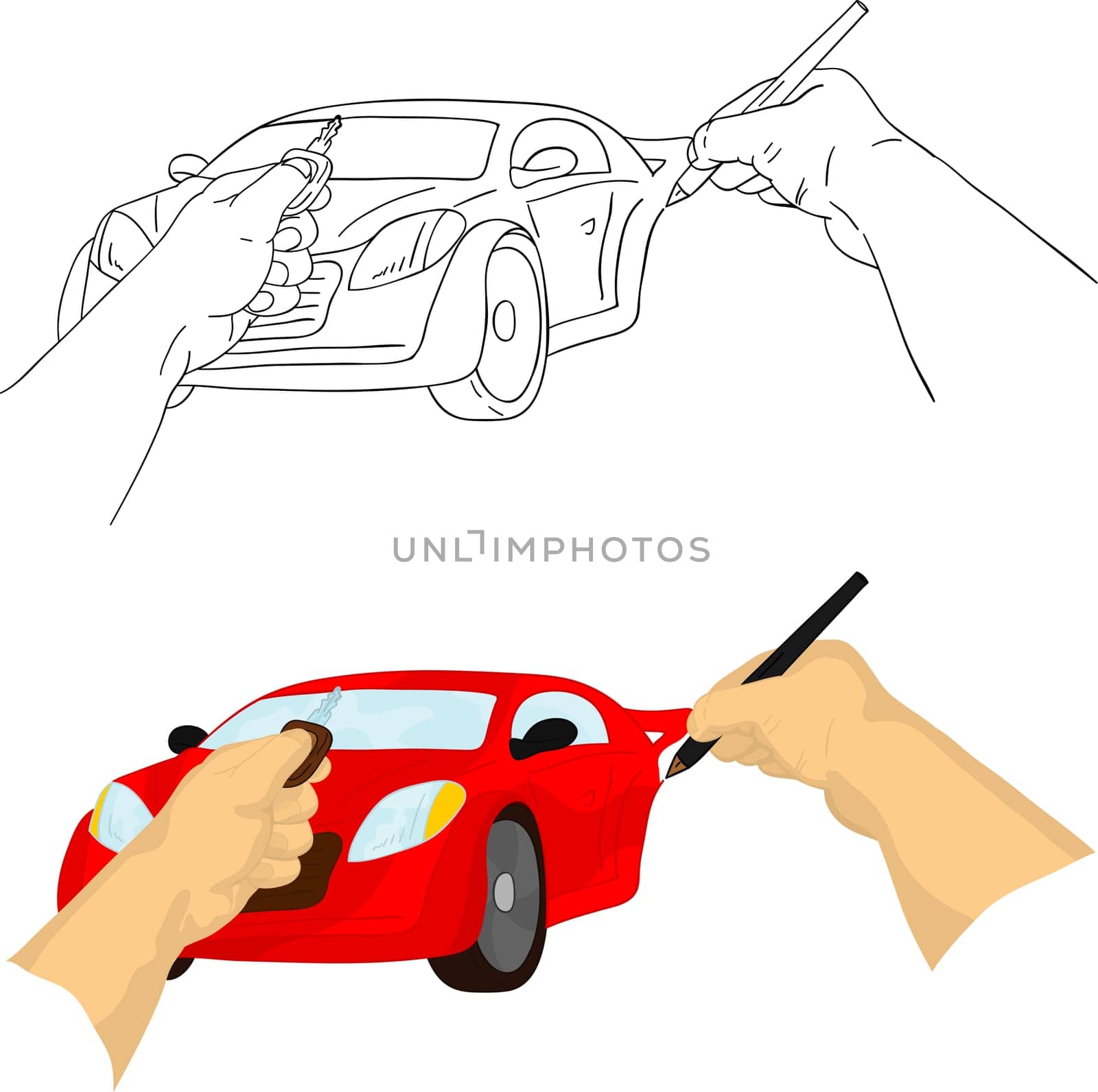 vector - left hand holding keys and right hand painting car