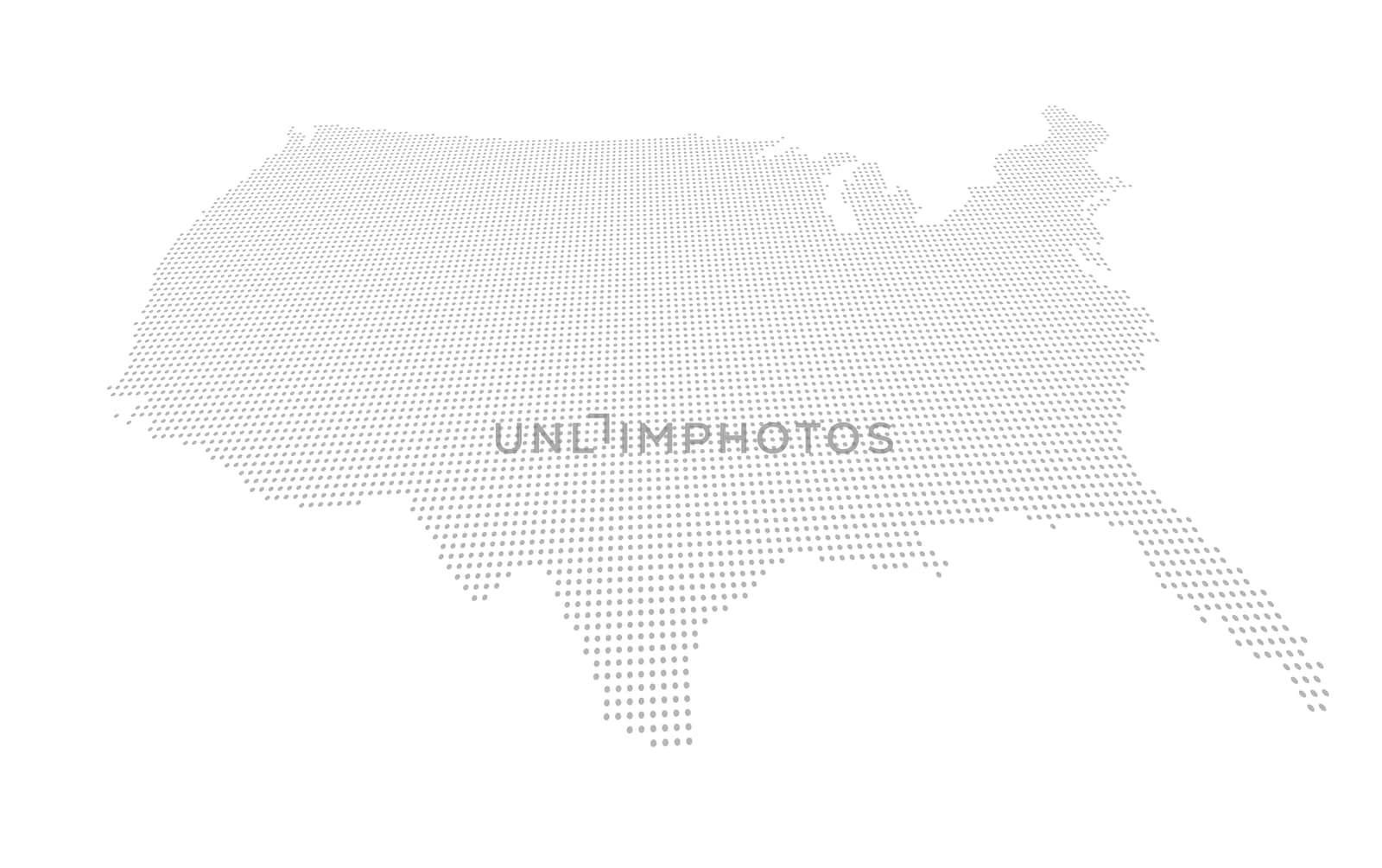 Perspective distorted map of the USA with dot grid