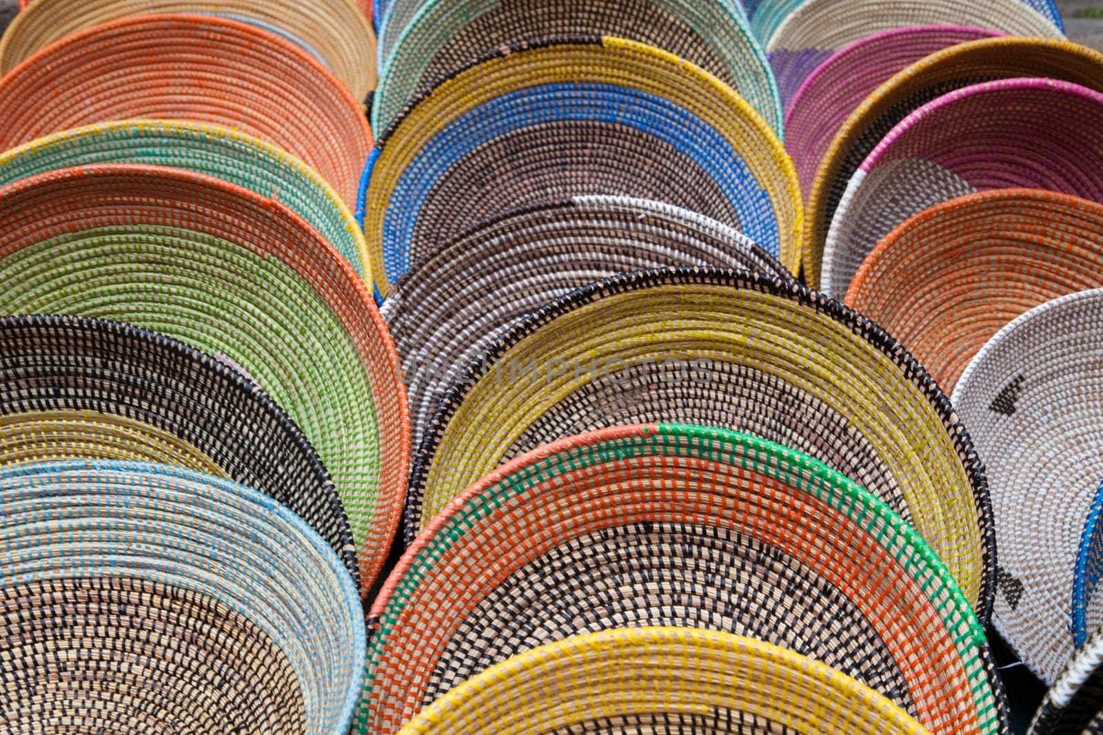 colorful raffia baskets
