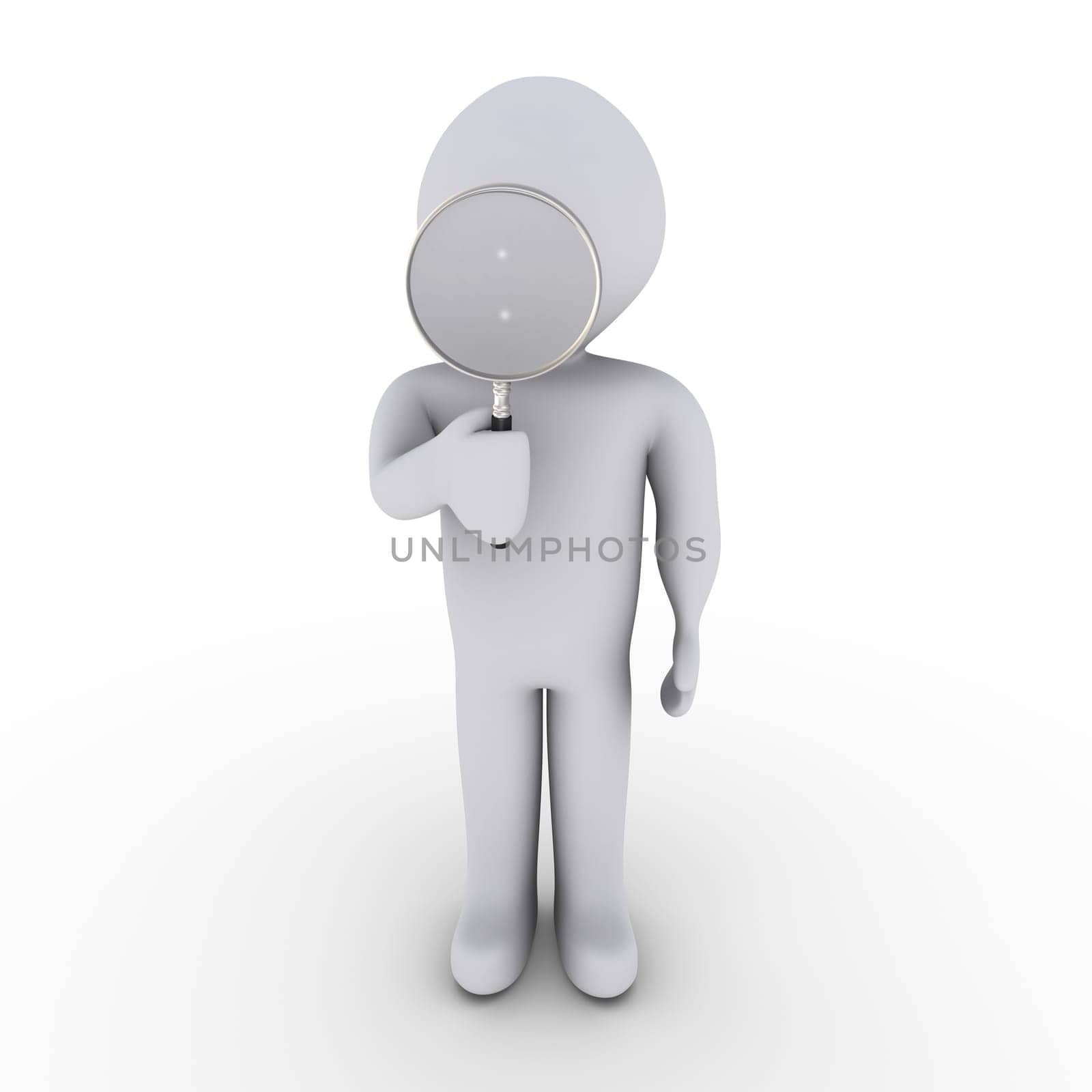 3d person looking through magnifier
