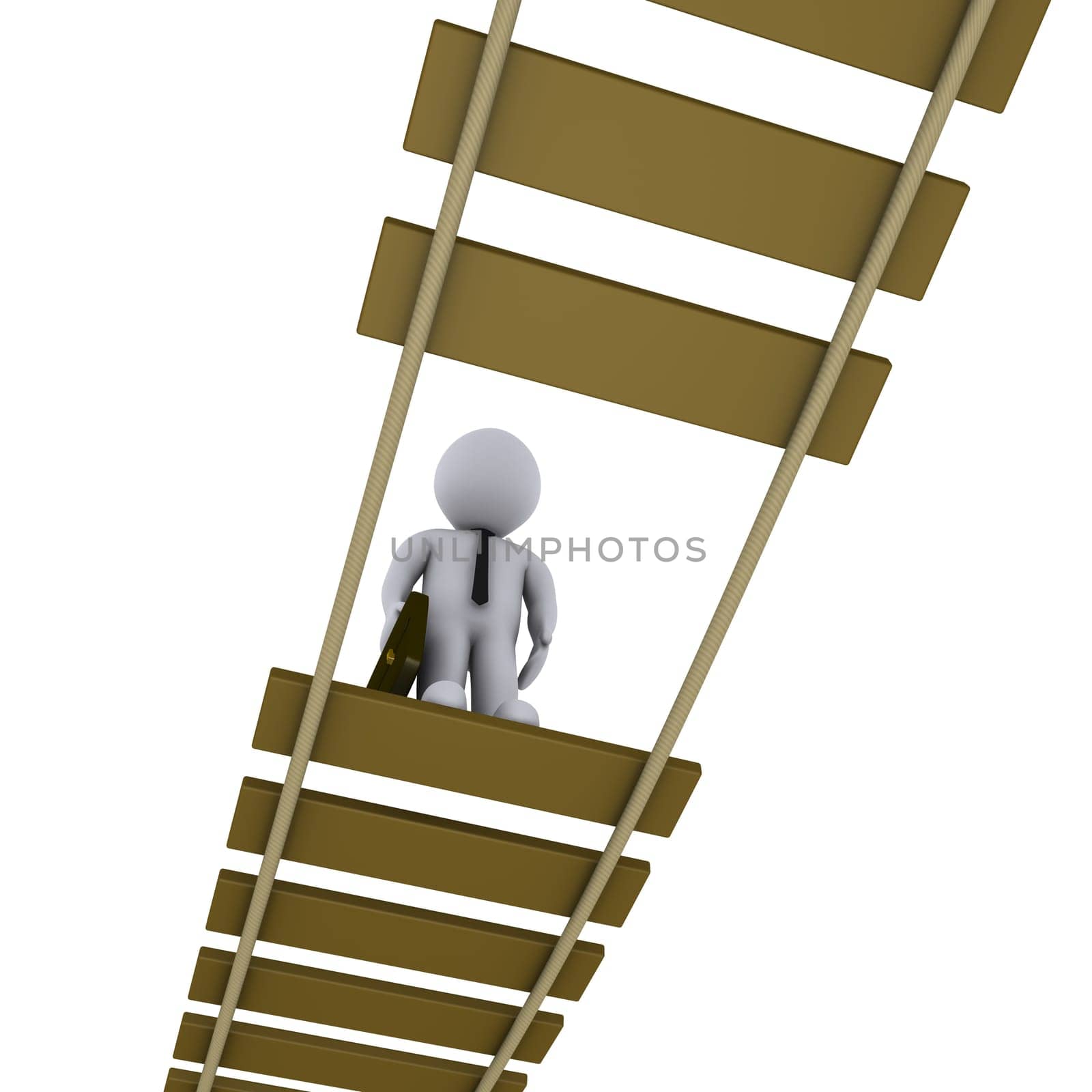 3d businessman on damaged suspended bridge is looking down