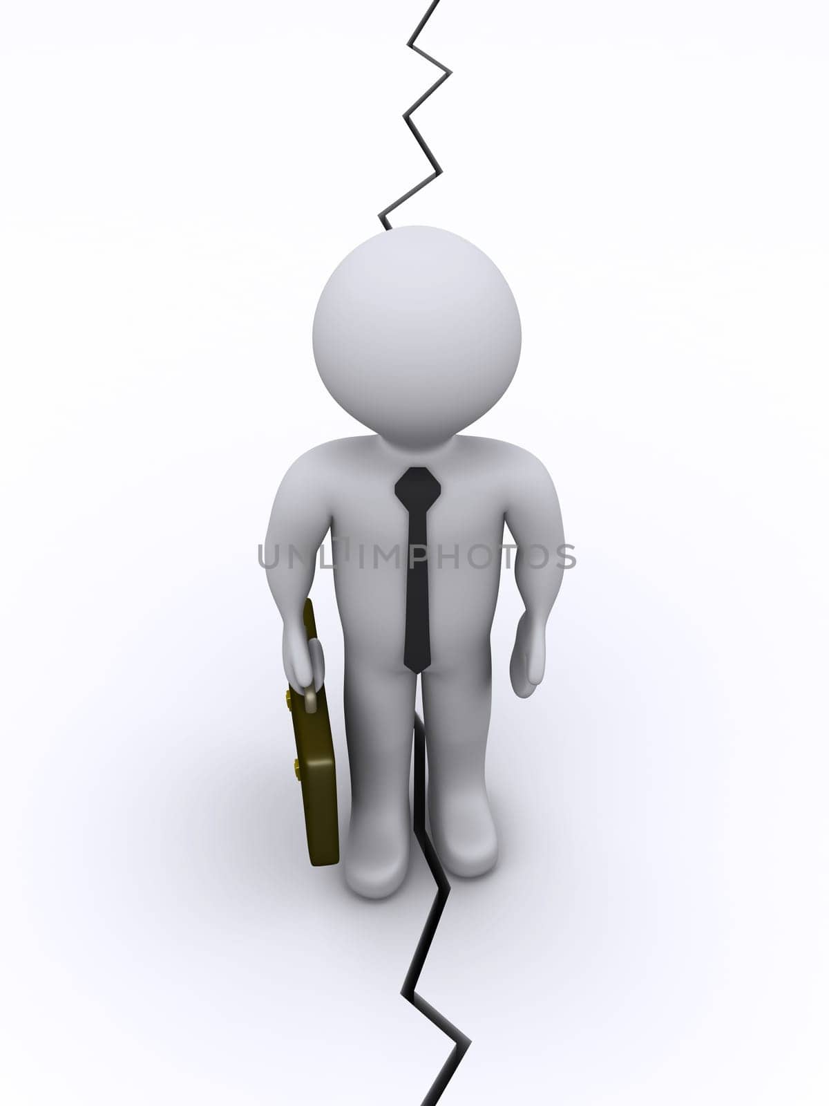 3d businessman is standing on the crack of the ground