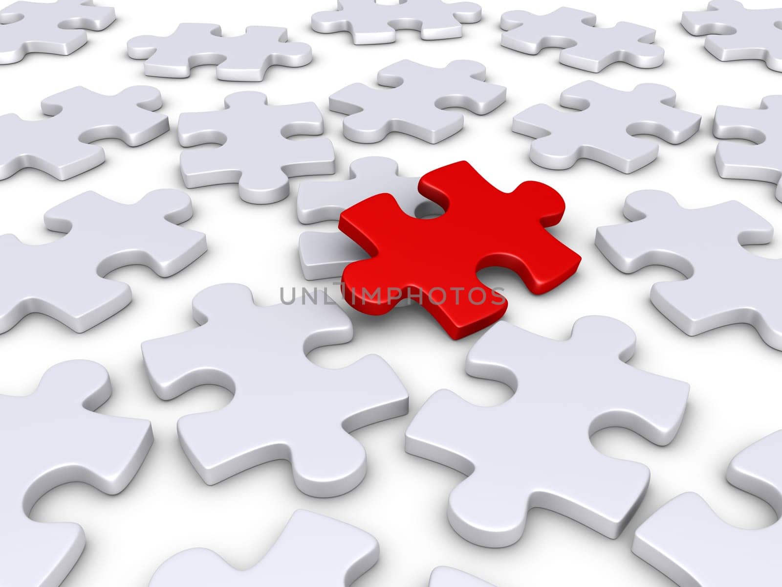3d red puzzle piece amongst other white ones