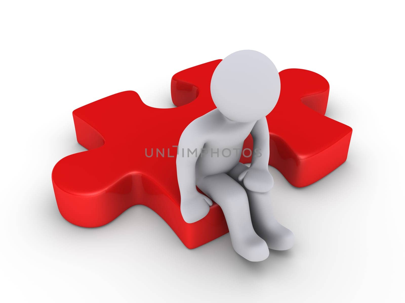 3d person sitting on red puzzle piece