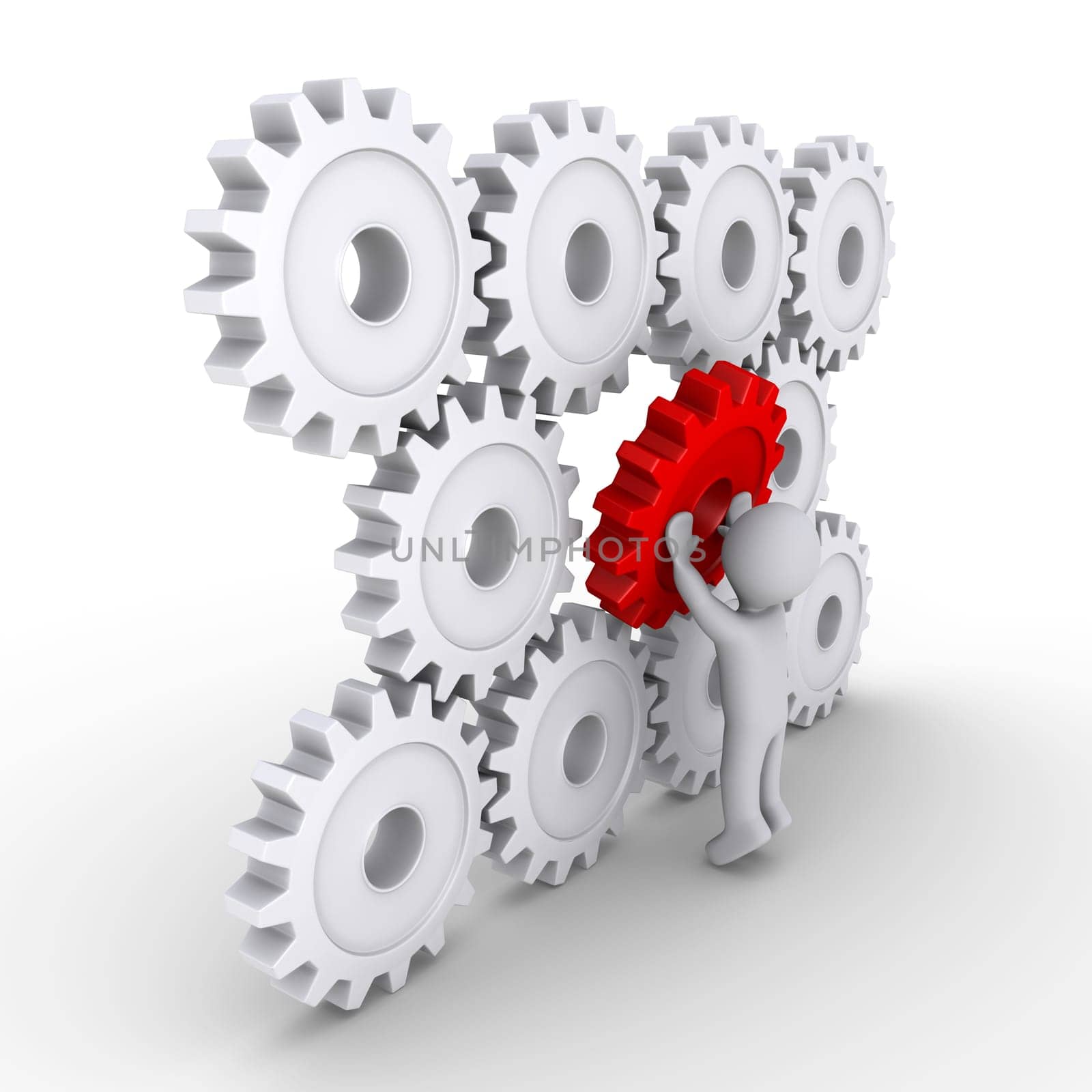 3d person is putting the special part of an engine of cogs