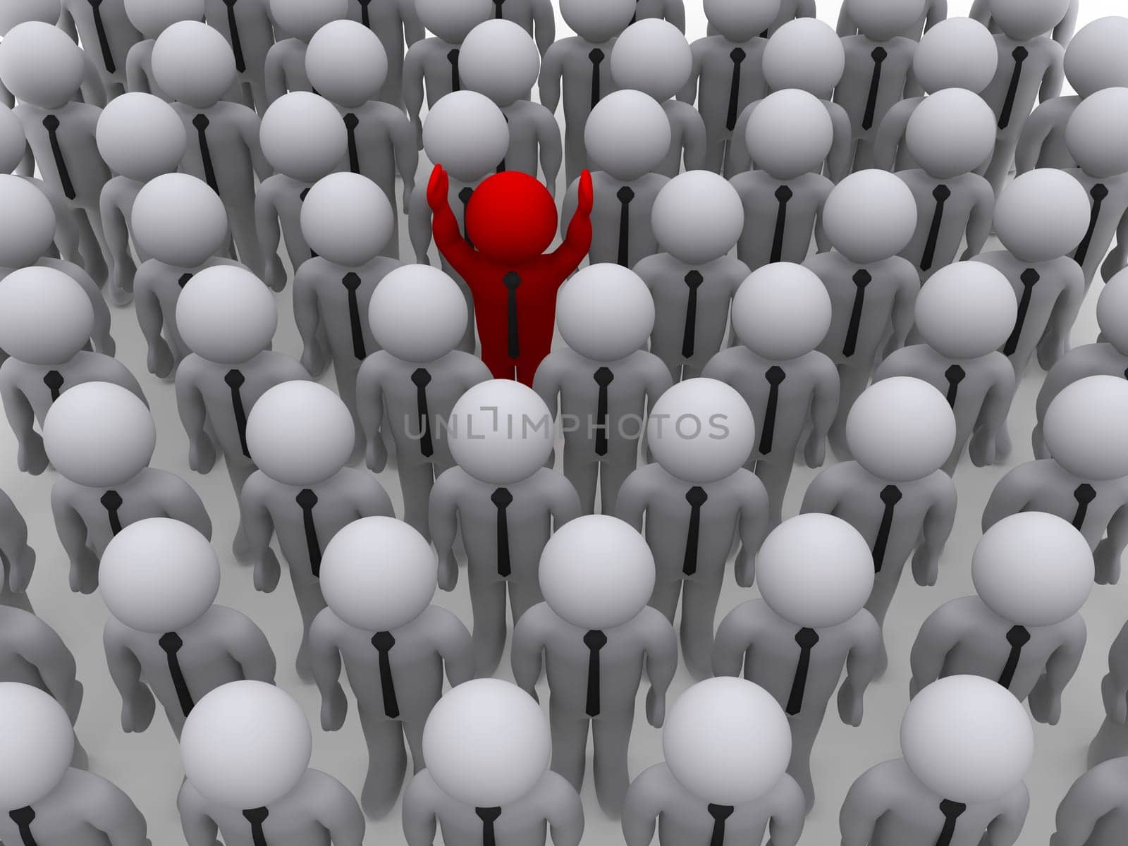 Many grey 3d businessmen and one red
