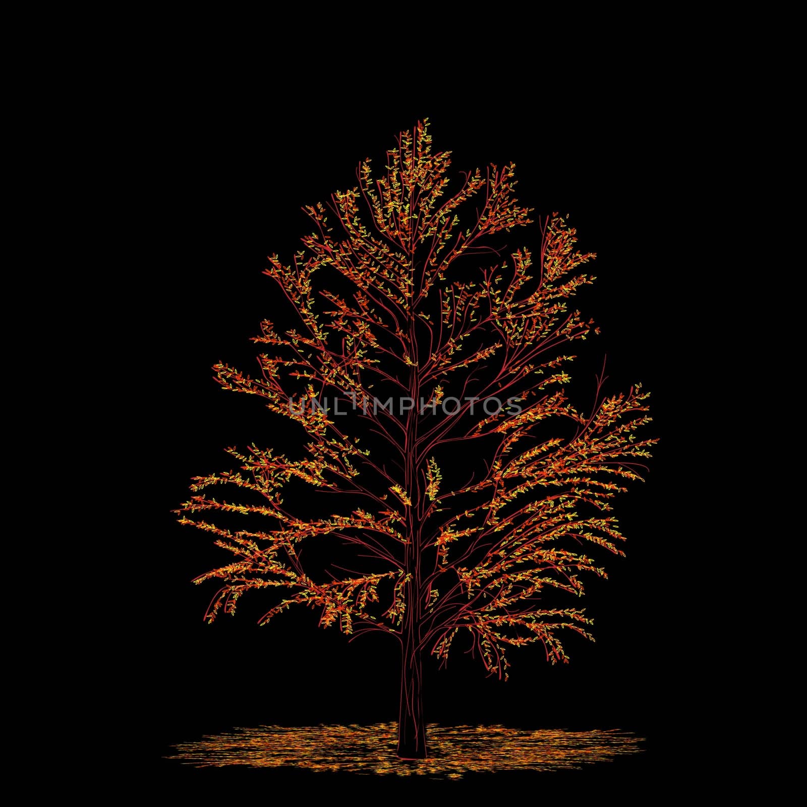 Beautiful autumn tree decoration, stylized brush drawing.