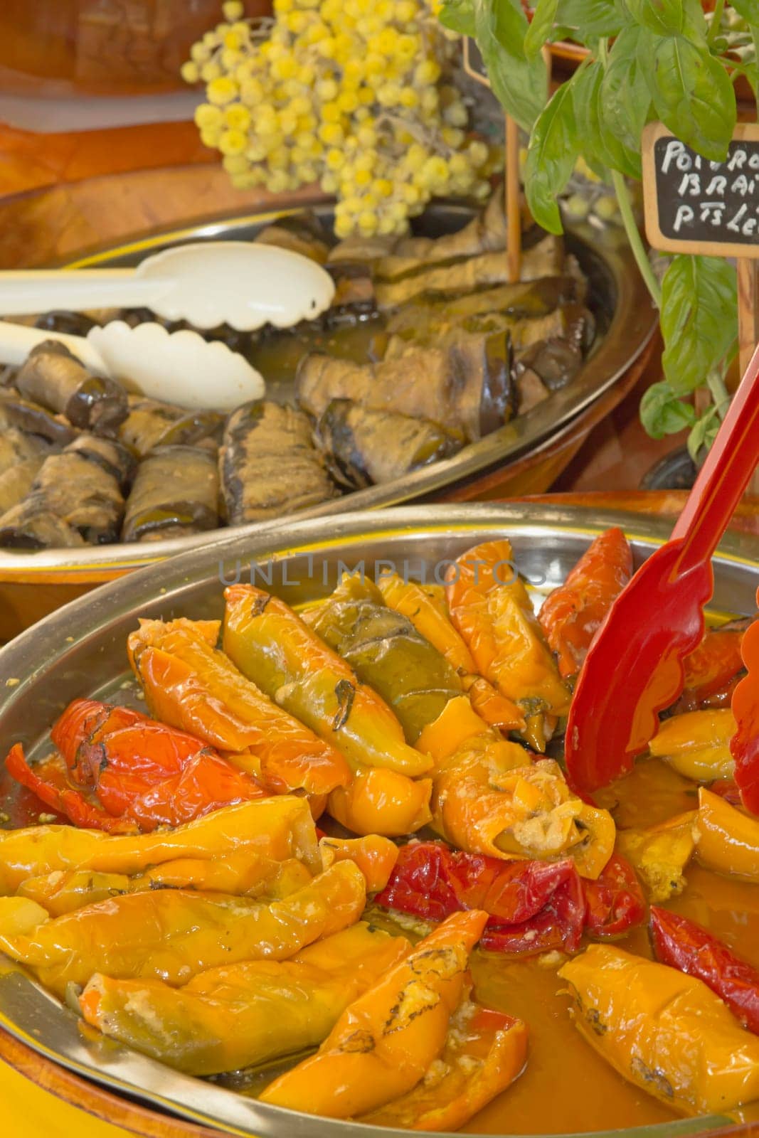 Pickled vegetable salad  prepared to sell at a farmer's market.(Provence, France)