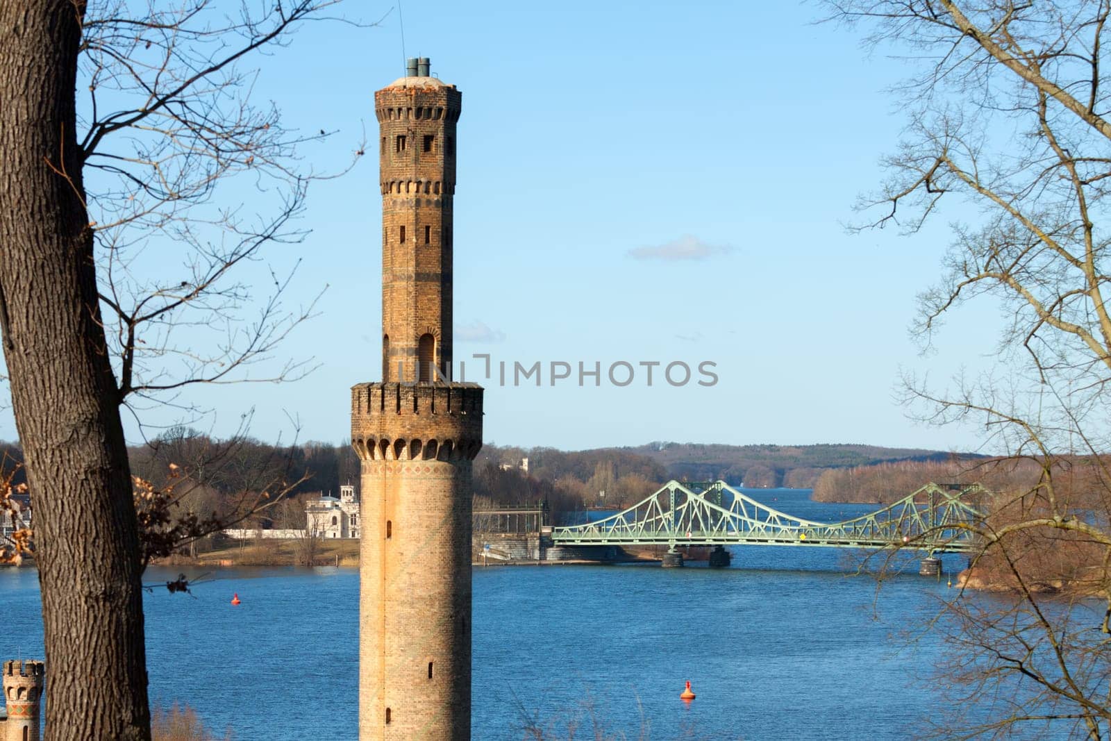 Glienicke Bridge and chimney of the Babelsberg Meierei