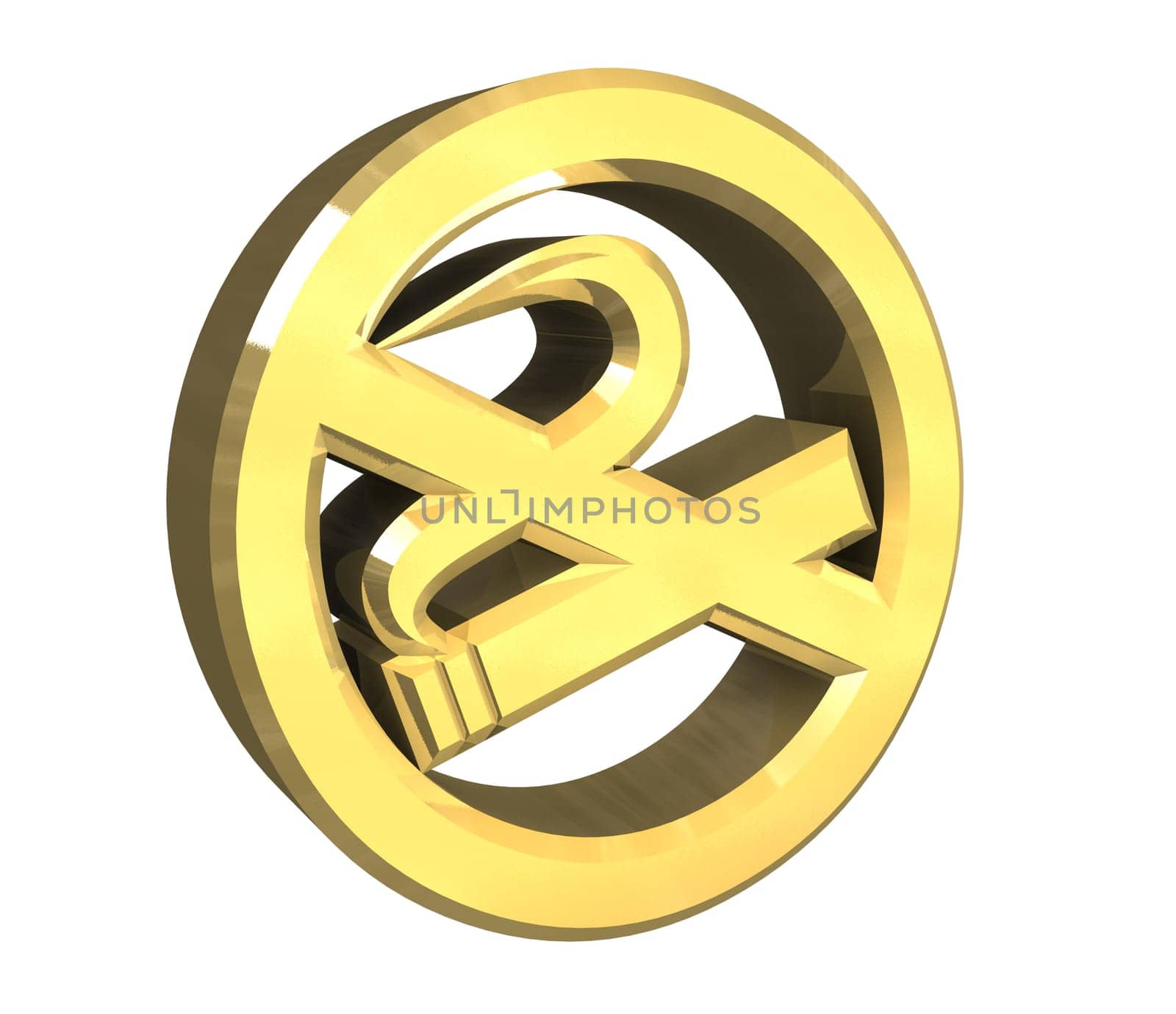No smoking icon symbol in gold (3D made)