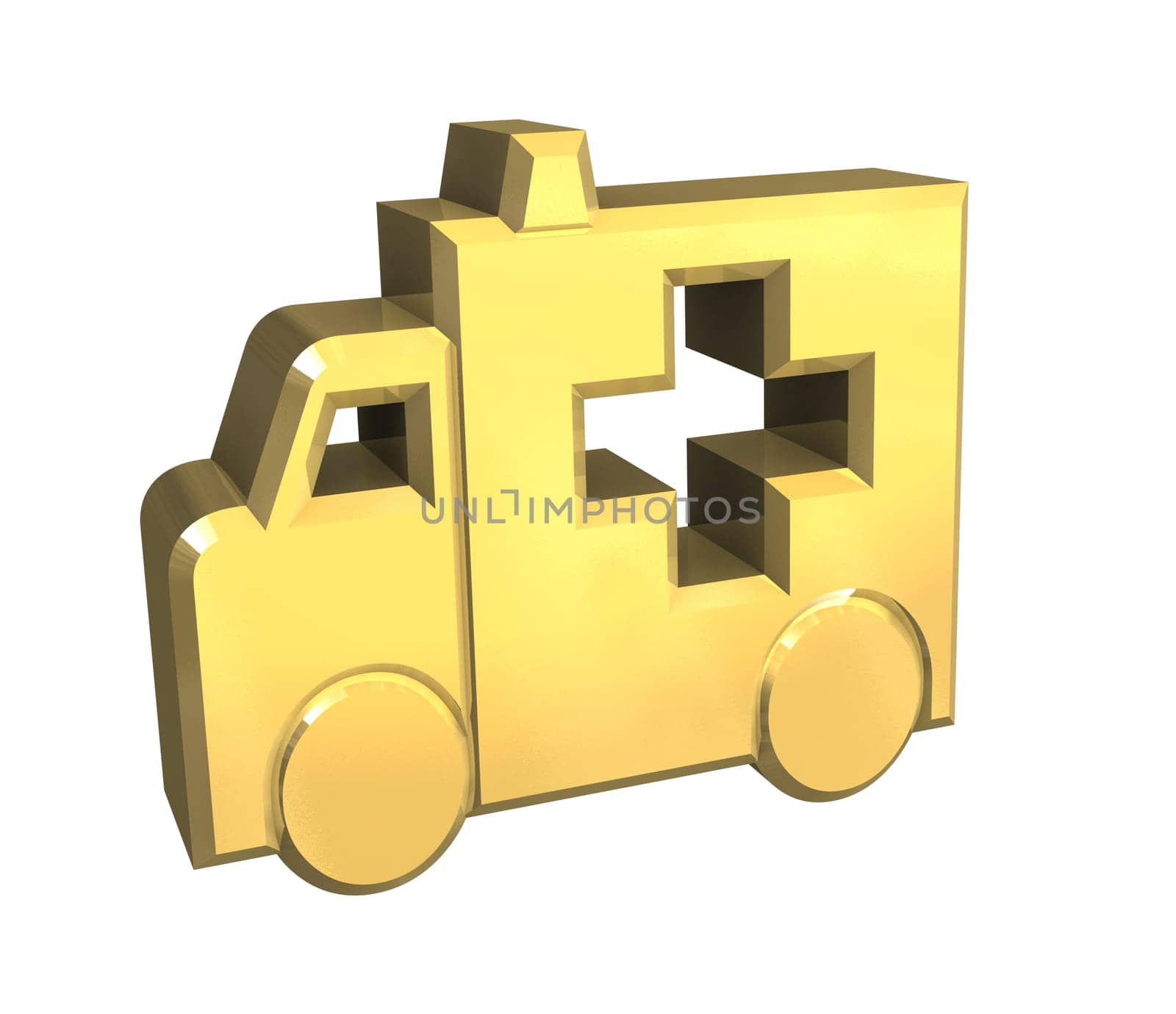 ambulance symbol in gold - 3d made