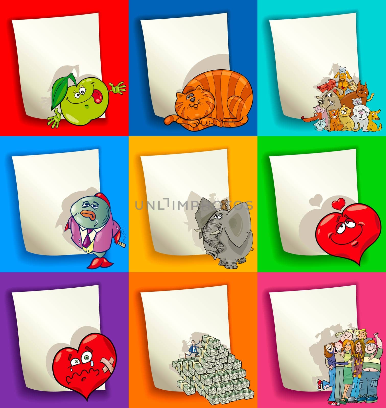 Cartoon Illustration Set of Colorful Blank Designs for Decoration or Invitation