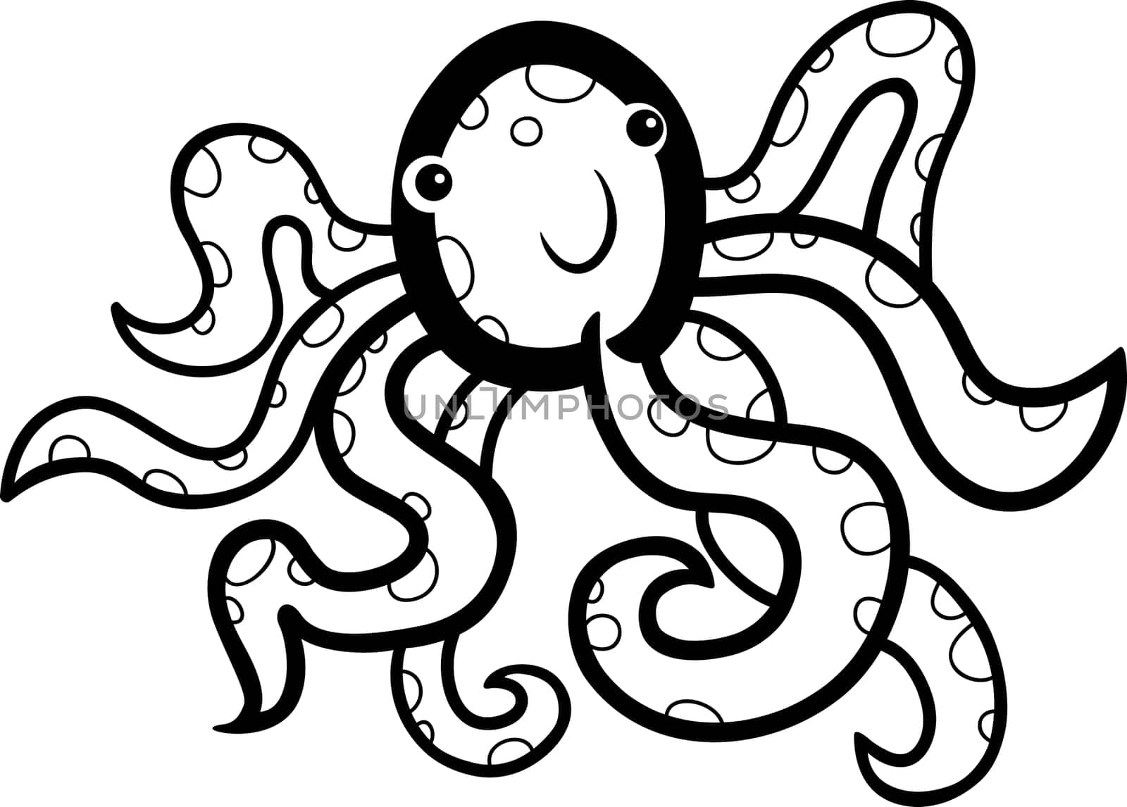 cartoon doodle illustration of cute octopus for coloring book