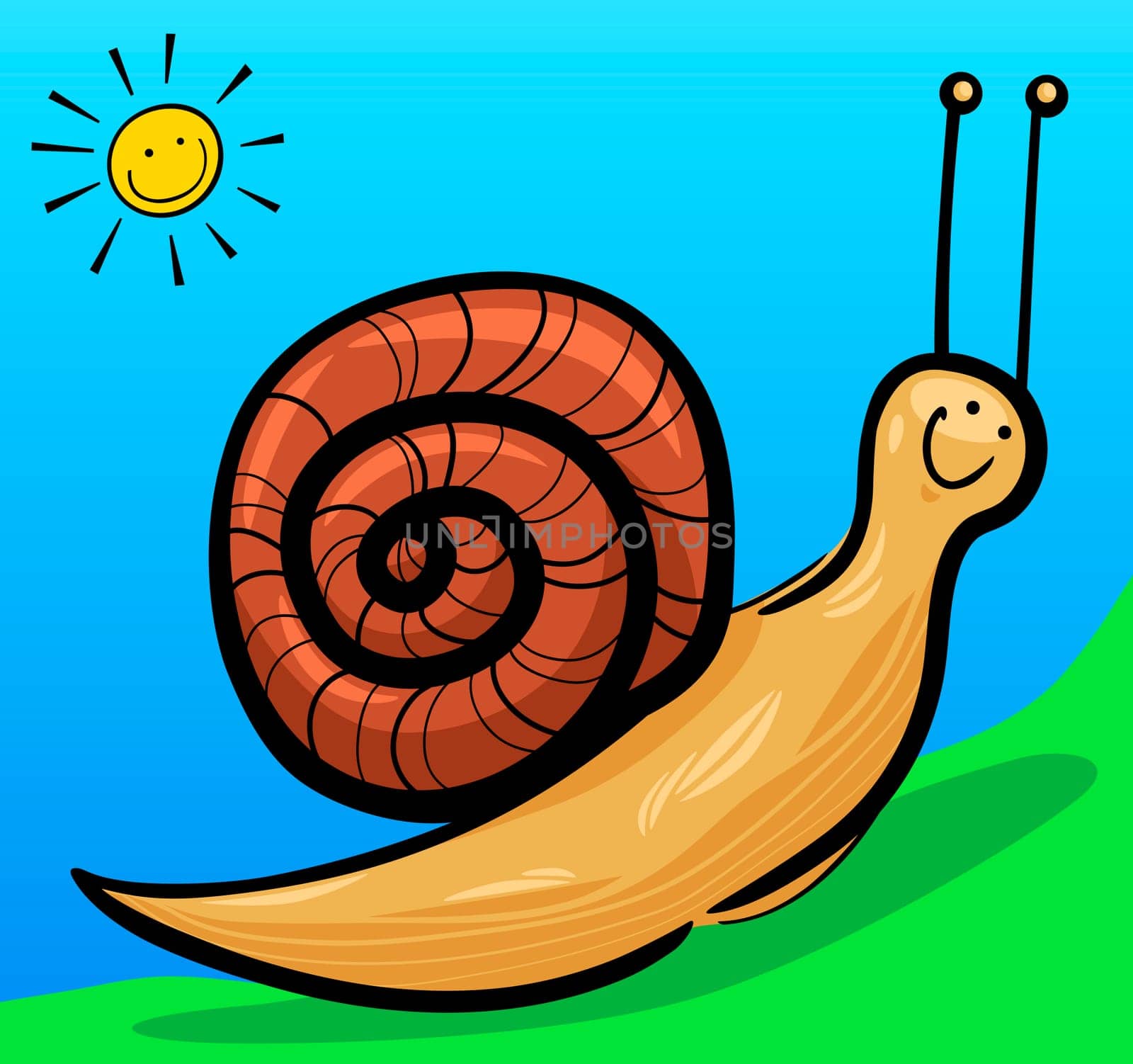 cartoon illustration of cute snail with shell
