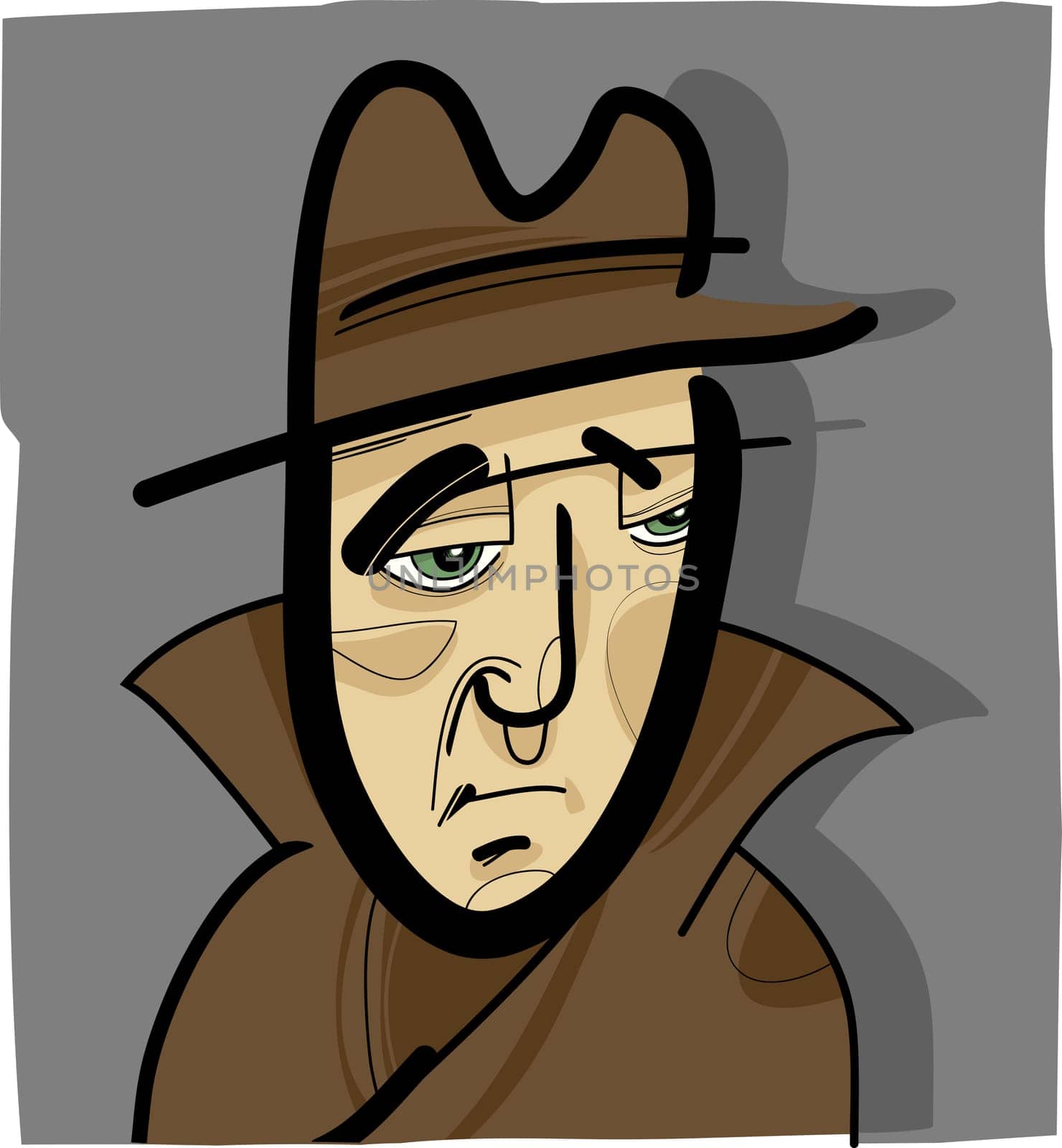 cartoon illustration of mysterious man in the hat